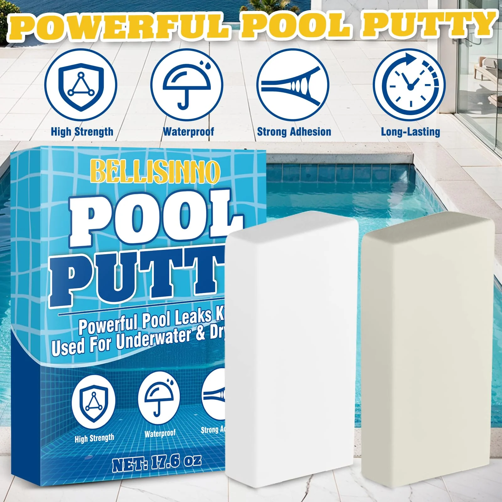 Epoxy Putty, 17.6 oz. Pool Putty, Underwater or Above Fast Repair, Fix Leaks, Cracks, Filling, Sculpting, 2 Part Pool Epoxy Putty for Tile, Concrete, Fiberglass, Cement and Other Surfaces (White) - Image 5