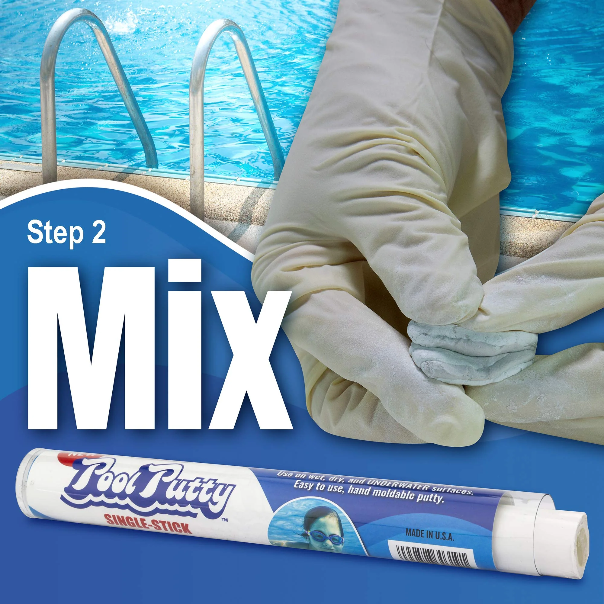 Epoxybond Pool Putty Single-Stick 4 oz | Pool & Spa Repair | Easy for Anyone to DIY | Works Underwater or Above | Fix Cracks Leaks in Concrete, Fiberglass & Other Surfaces | by Atlas Minerals - Image 3