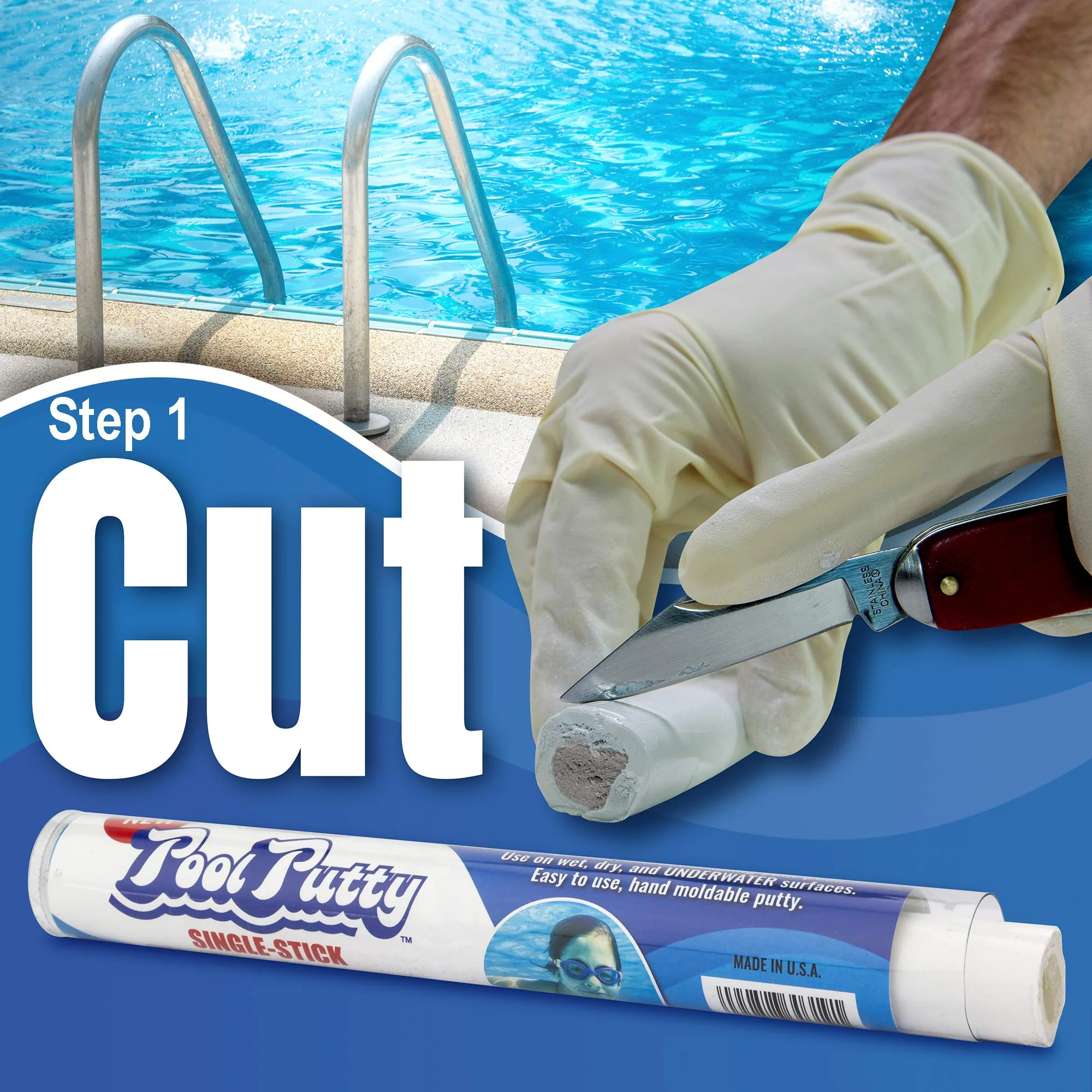 Epoxybond Pool Putty Single-Stick 4 oz | Pool & Spa Repair | Easy for Anyone to DIY | Works Underwater or Above | Fix Cracks Leaks in Concrete, Fiberglass & Other Surfaces | by Atlas Minerals - Image 4