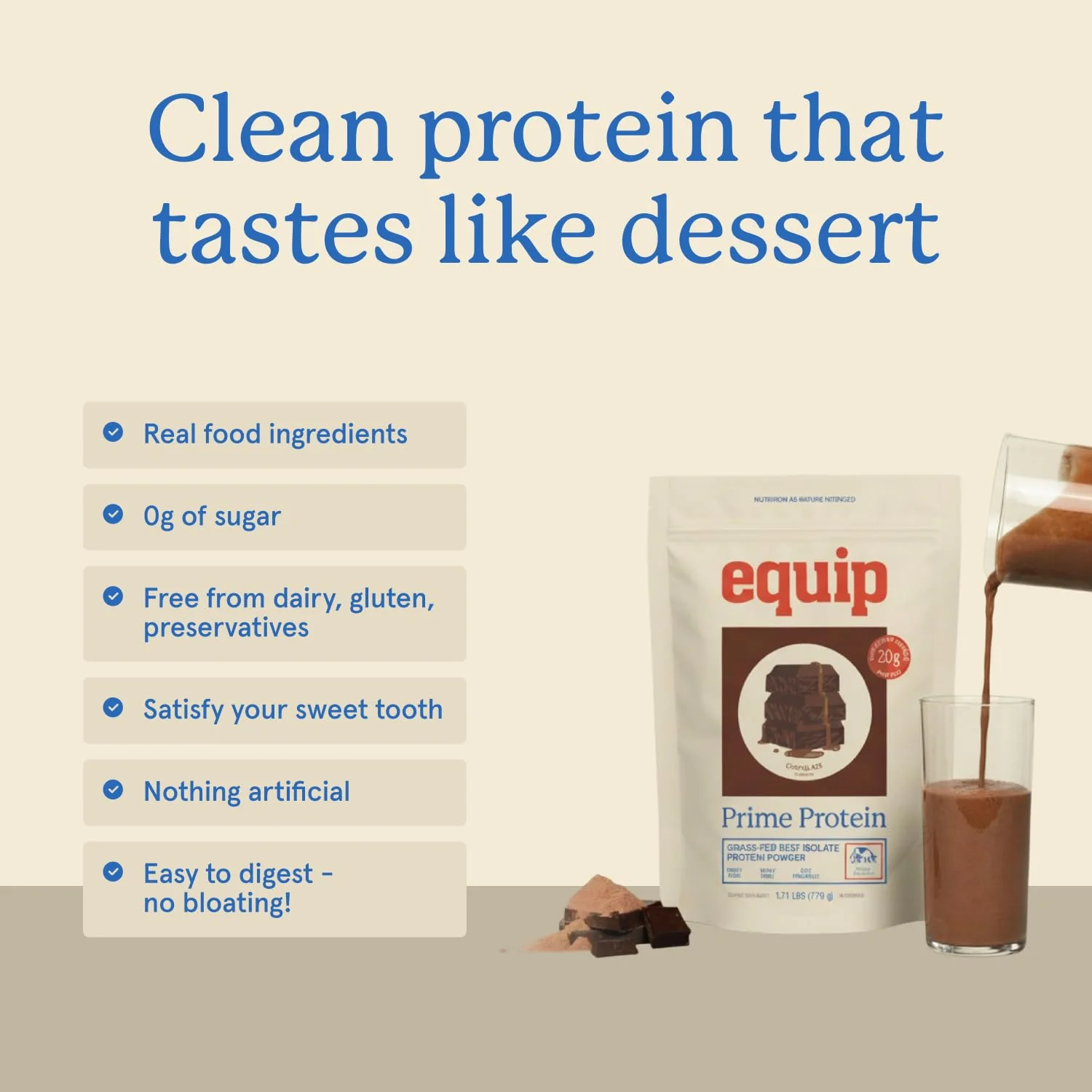 Equip Foods Prime Protein Powder | Clean, Grass Fed Beef Protein Powder | Carnivore Protein Isolate | Paleo, Keto Friendly | Gluten & Dairy Free | Helps Build & Repair Tissue | 30 Servings, Chocolate - Image 5