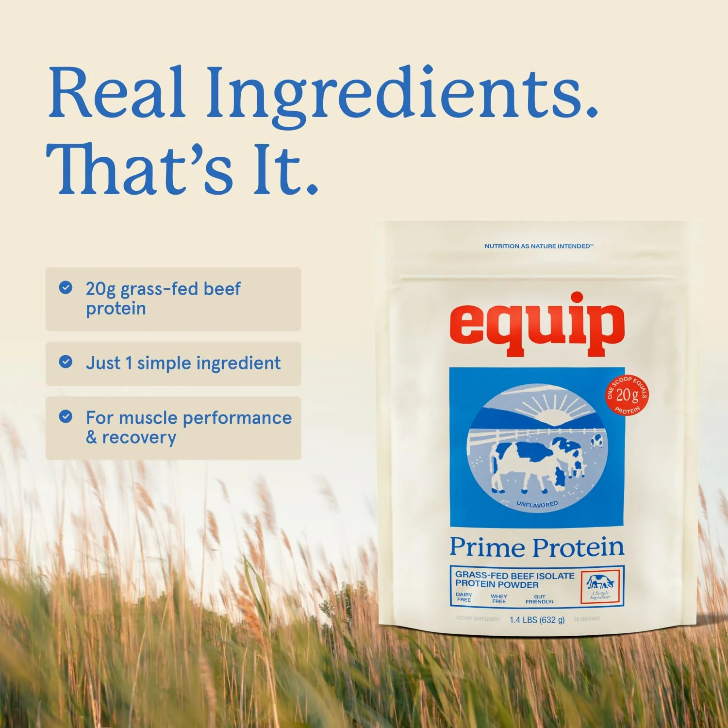 Equip Foods Prime Protein Powder | Clean, Grass Fed Beef Protein Powder | Carnivore Protein Isolate | Paleo, Keto Friendly | Gluten & Dairy Free | Helps Build & Repair Tissue | 30 Servings, Unflavored - Image 3
