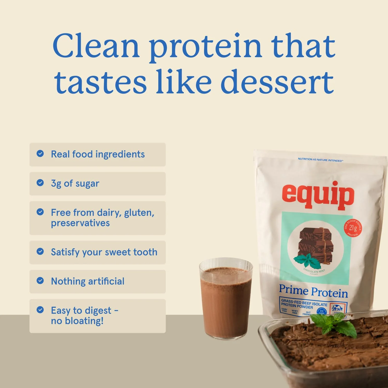 Equip Foods Prime Protein Powder | Clean, Grass Fed Beef Protein Powder for Women & Men | Carnivore Protein Isolate | Paleo, Keto Friendly | Gluten & Dairy Free | 30 Servings, Chocolate Mint - Image 3