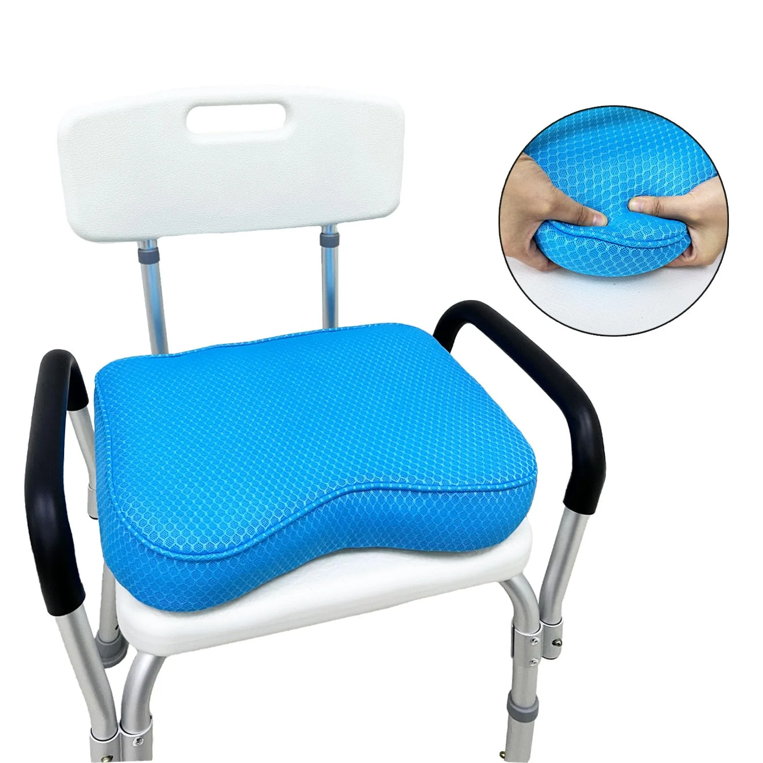 Esme L&H Shower Seat Cushion, Shower Chair Cushion for Transfer Benches, 4D Mesh Fabric Sauna Cushion Shower Chair Pad with Hook, Slip-Resistant, Design for Elderly, Senior, Handicap & Disabled - Image 2