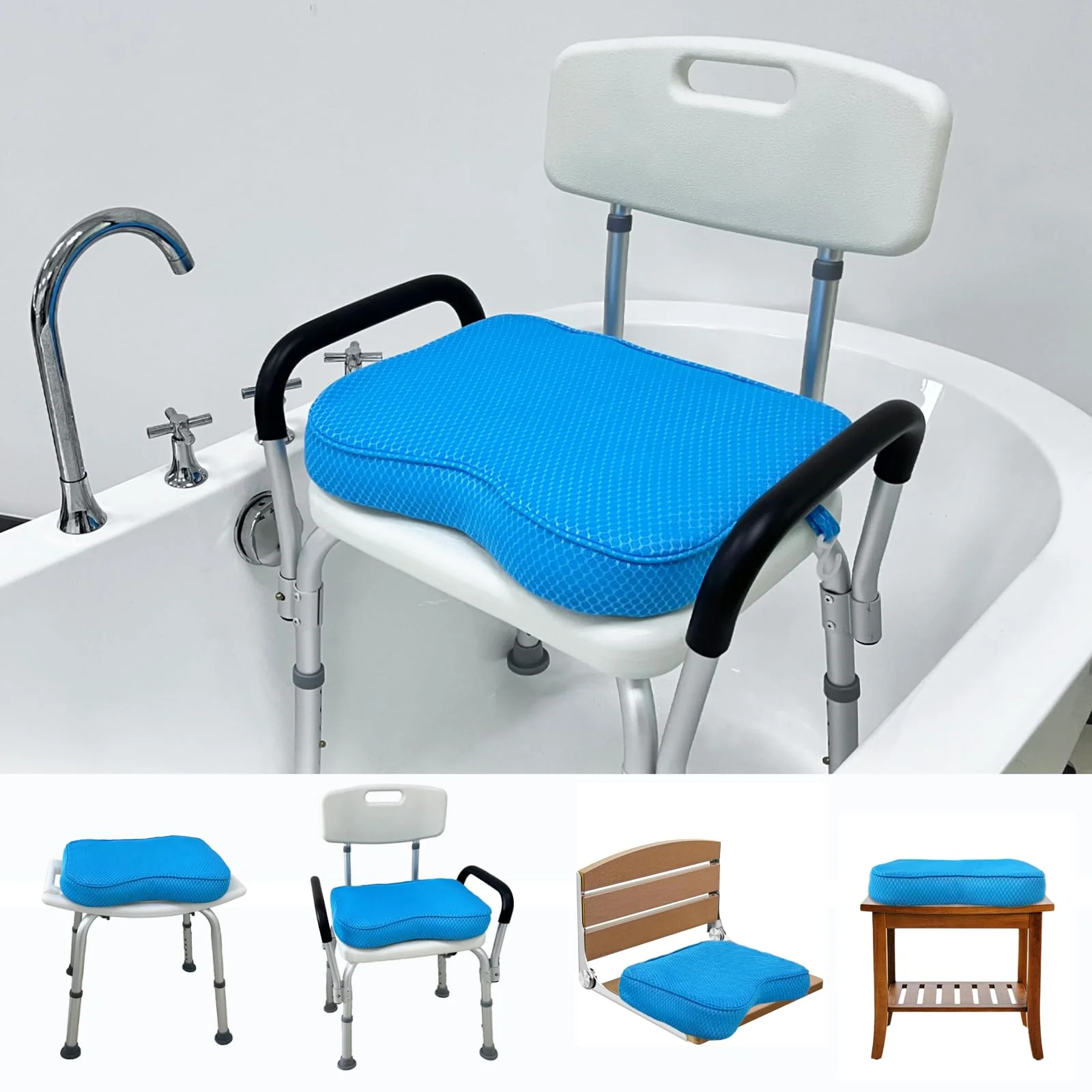 Esme L&H Shower Seat Cushion, Shower Chair Cushion for Transfer Benches, 4D Mesh Fabric Sauna Cushion Shower Chair Pad with Hook, Slip-Resistant, Design for Elderly, Senior, Handicap & Disabled - Image 5