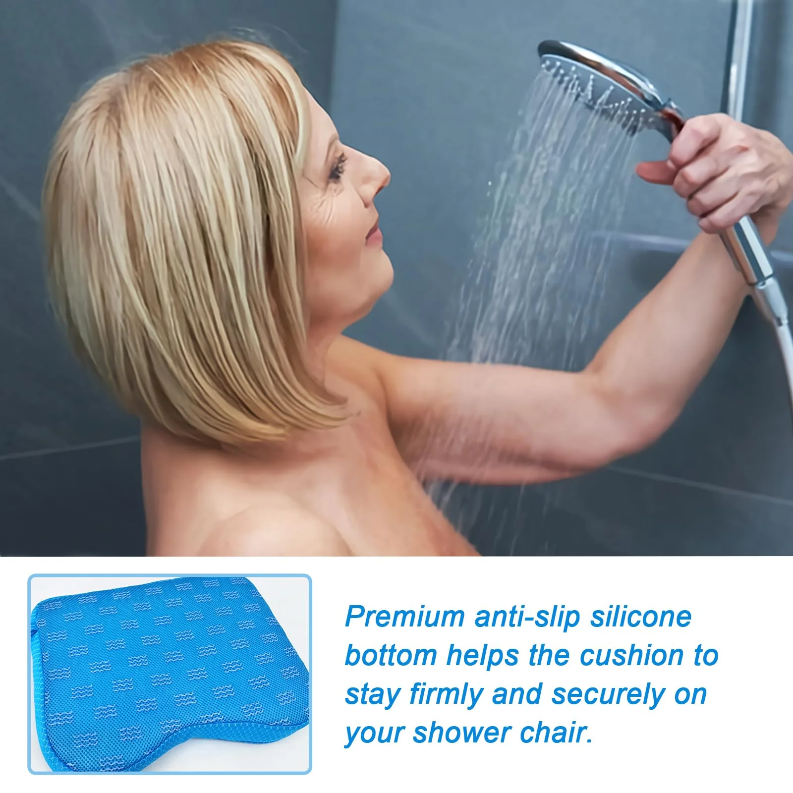 Esme L&H Shower Seat Cushion, Shower Chair Cushion for Transfer Benches, 4D Mesh Fabric Sauna Cushion Shower Chair Pad with Hook, Slip-Resistant, Design for Elderly, Senior, Handicap & Disabled - Image 6