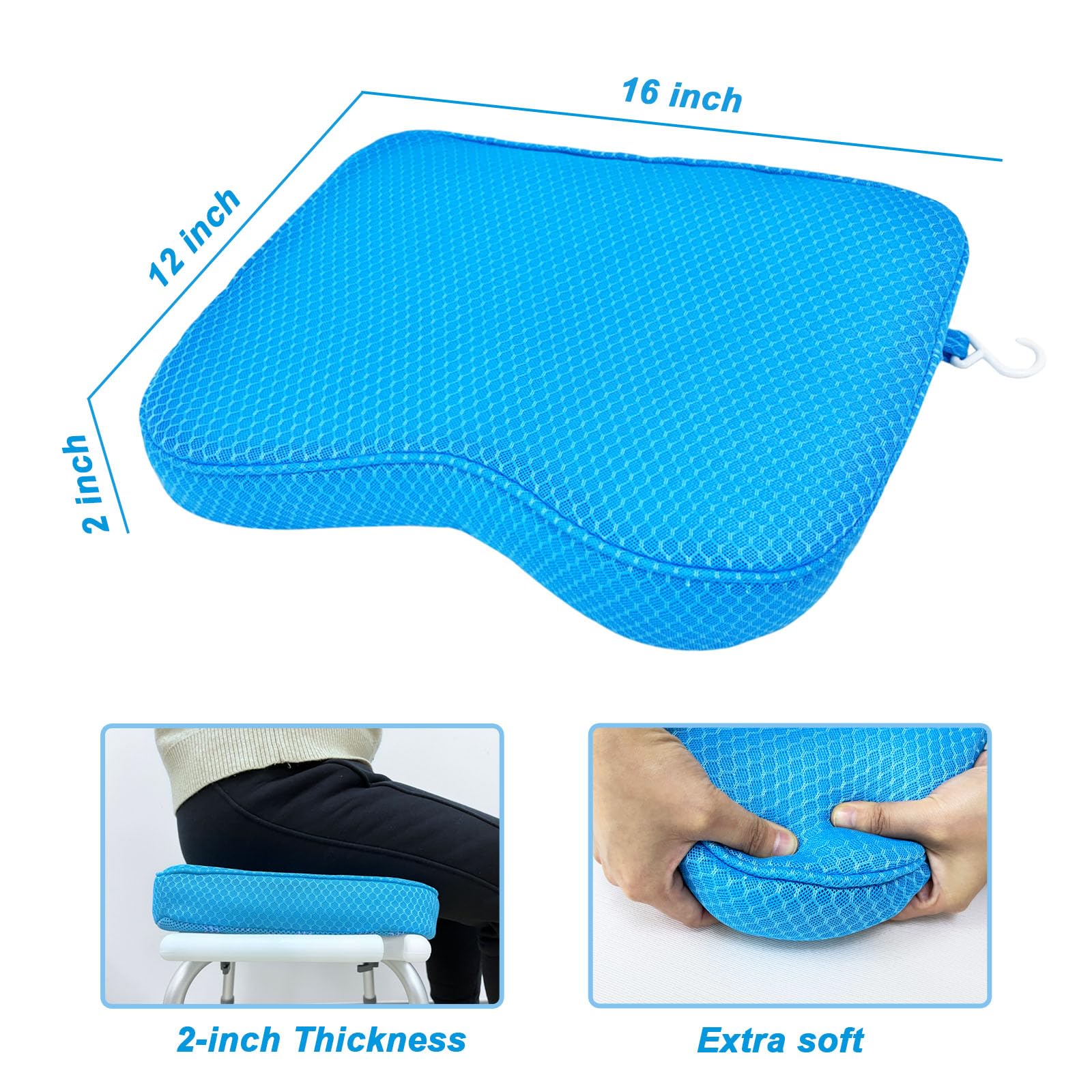Esme L&H Shower Seat Cushion, Shower Chair Cushion for Transfer Benches, 4D Mesh Fabric Sauna Cushion Shower Chair Pad with Hook, Slip-Resistant, Design for Elderly, Senior, Handicap & Disabled - Image 7