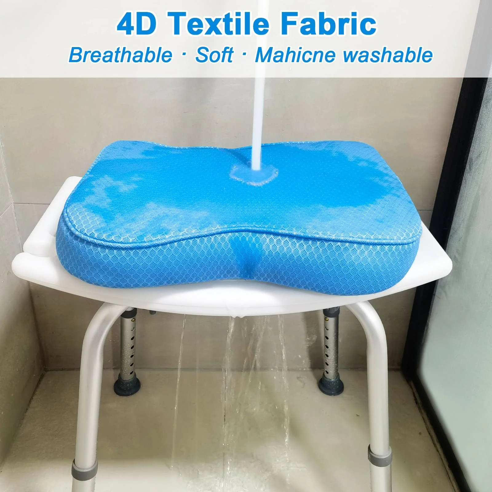 Esme L&H Shower Seat Cushion, Shower Chair Cushion for Transfer Benches, 4D Mesh Fabric Sauna Cushion Shower Chair Pad with Hook, Slip-Resistant, Design for Elderly, Senior, Handicap & Disabled - Image 8