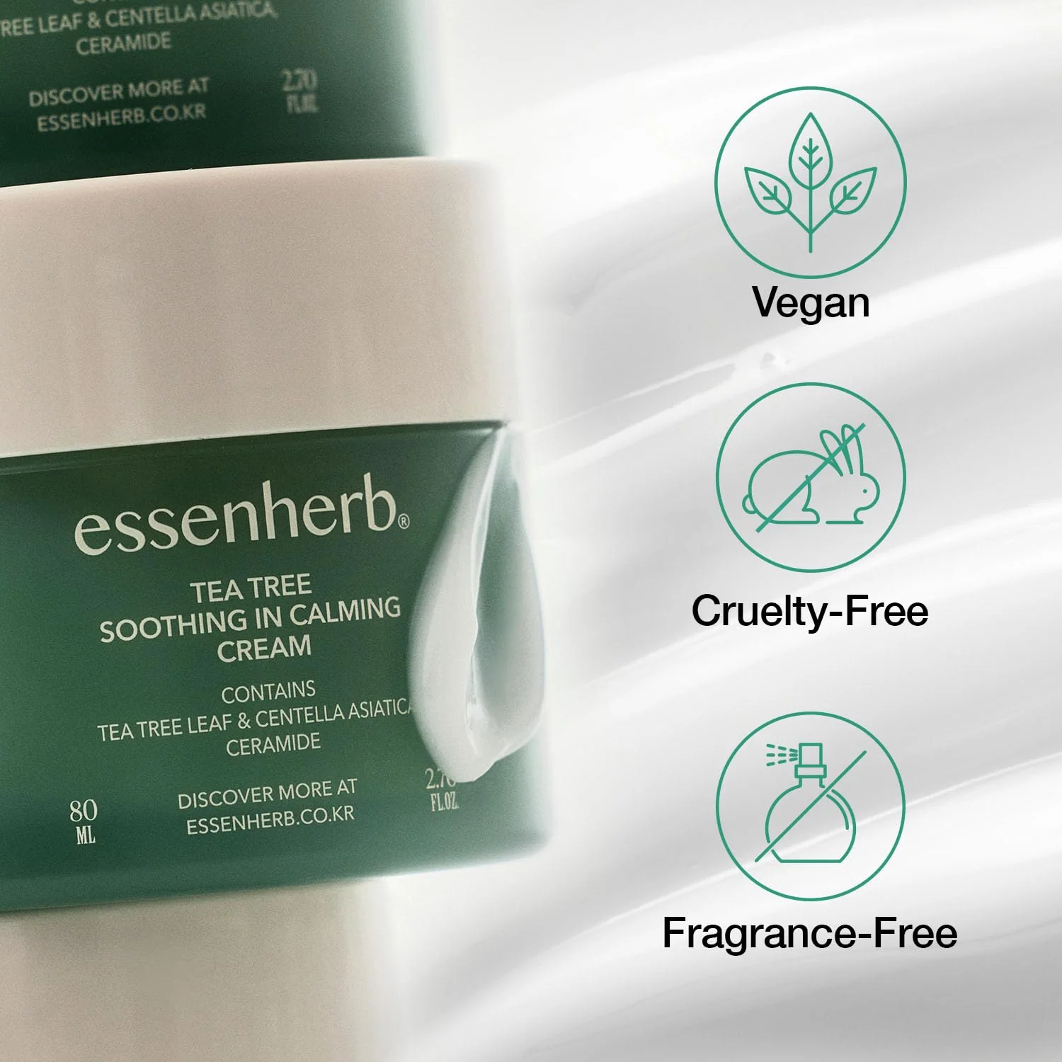 ESSENHERB Tea Tree Soothing In Calming Cream for Sensitive Skin with Tea Tree Oil & Cica, Helps reduce redness and breakouts, Soothing skin and providing hydration, Korean Skin Care (2.70 fl.oz) - Image 3