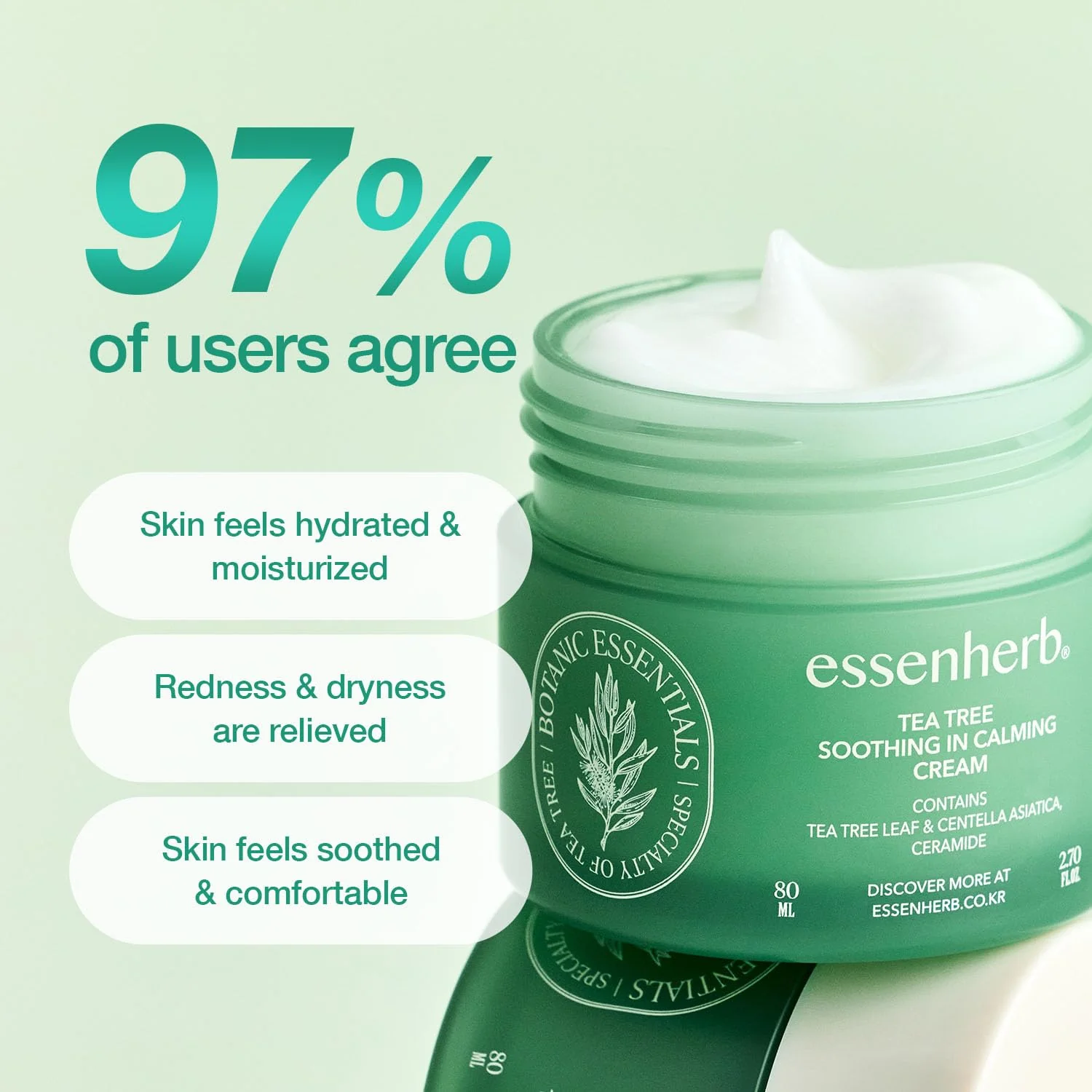 ESSENHERB Tea Tree Soothing In Calming Cream for Sensitive Skin with Tea Tree Oil & Cica, Helps reduce redness and breakouts, Soothing skin and providing hydration, Korean Skin Care (2.70 fl.oz) - Image 7