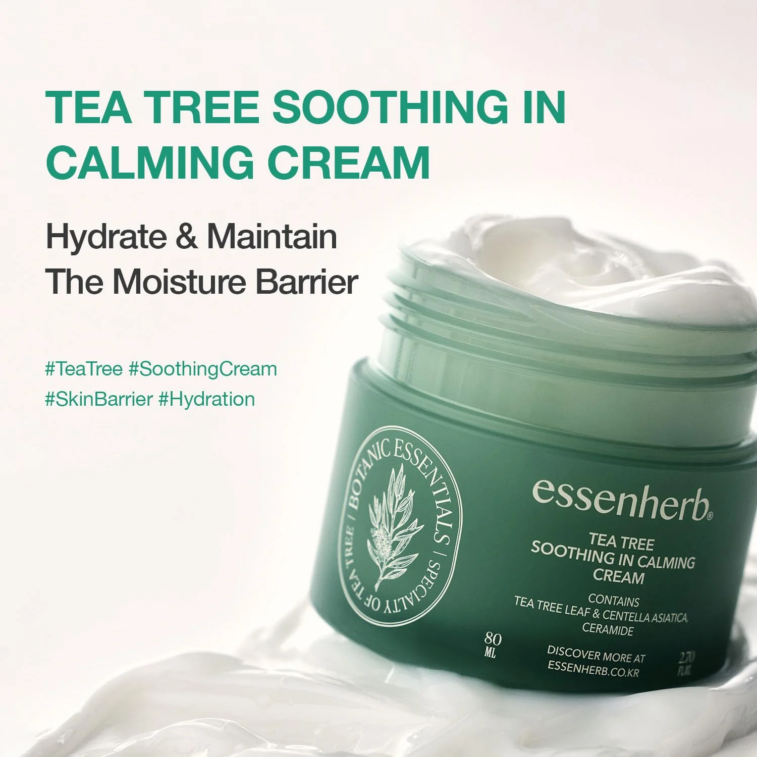 ESSENHERB Tea Tree Soothing In Calming Cream for Sensitive Skin with Tea Tree Oil & Cica, Helps reduce redness and breakouts, Soothing skin and providing hydration, Korean Skin Care (2.70 fl.oz) - Image 8