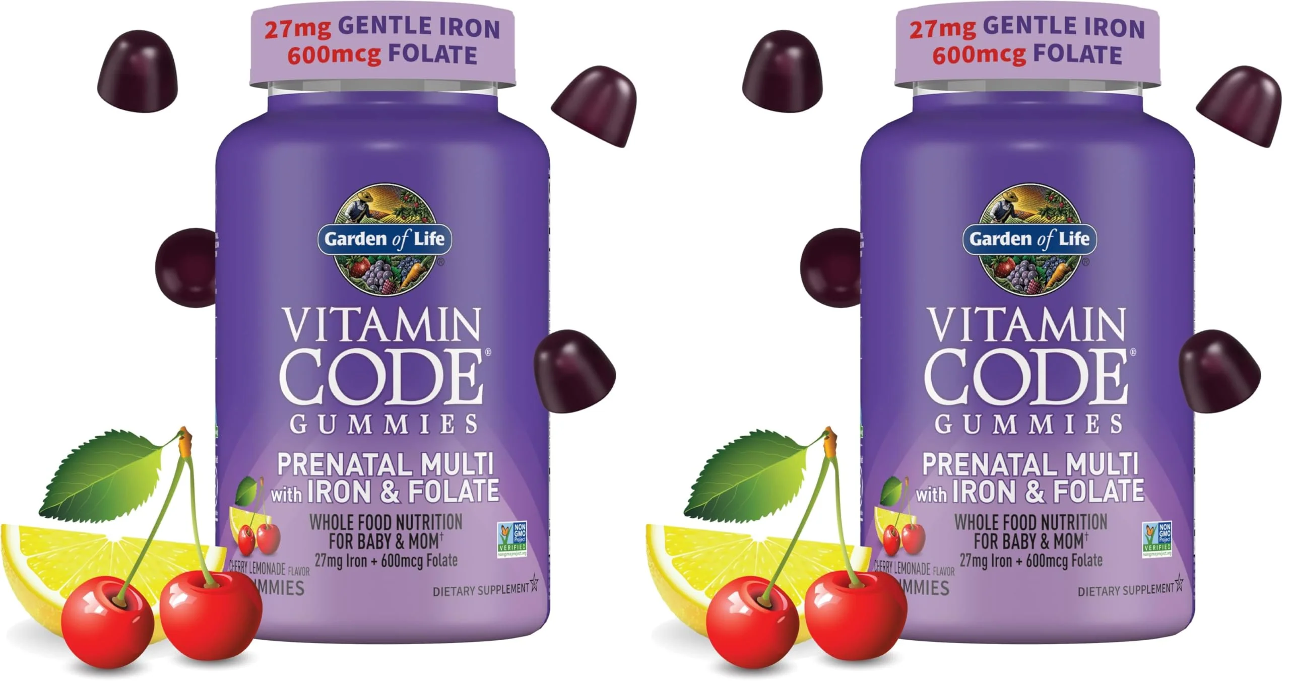 Essential Prenatal Gummy Vitamins for Women with Iron: Folate, Biotin, D3 & B12 + Probiotics for Digestion, Vitamin Code Multivitamin, Non-GMO, Gluten-Free, 90 Cherry Lemonade Gummies, (Pack of 2)