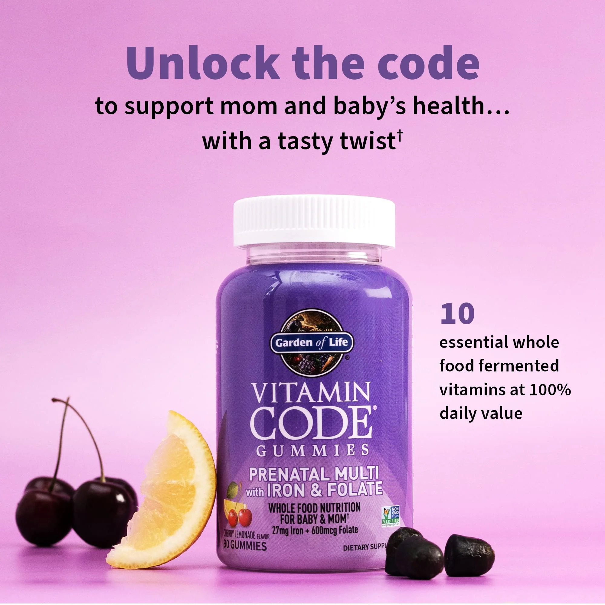 Essential Prenatal Gummy Vitamins for Women with Iron: Folate, Biotin, D3 & B12 + Probiotics for Digestion, Vitamin Code Multivitamin, Non-GMO, Gluten-Free, 90 Cherry Lemonade Gummies, (Pack of 2) - Image 6