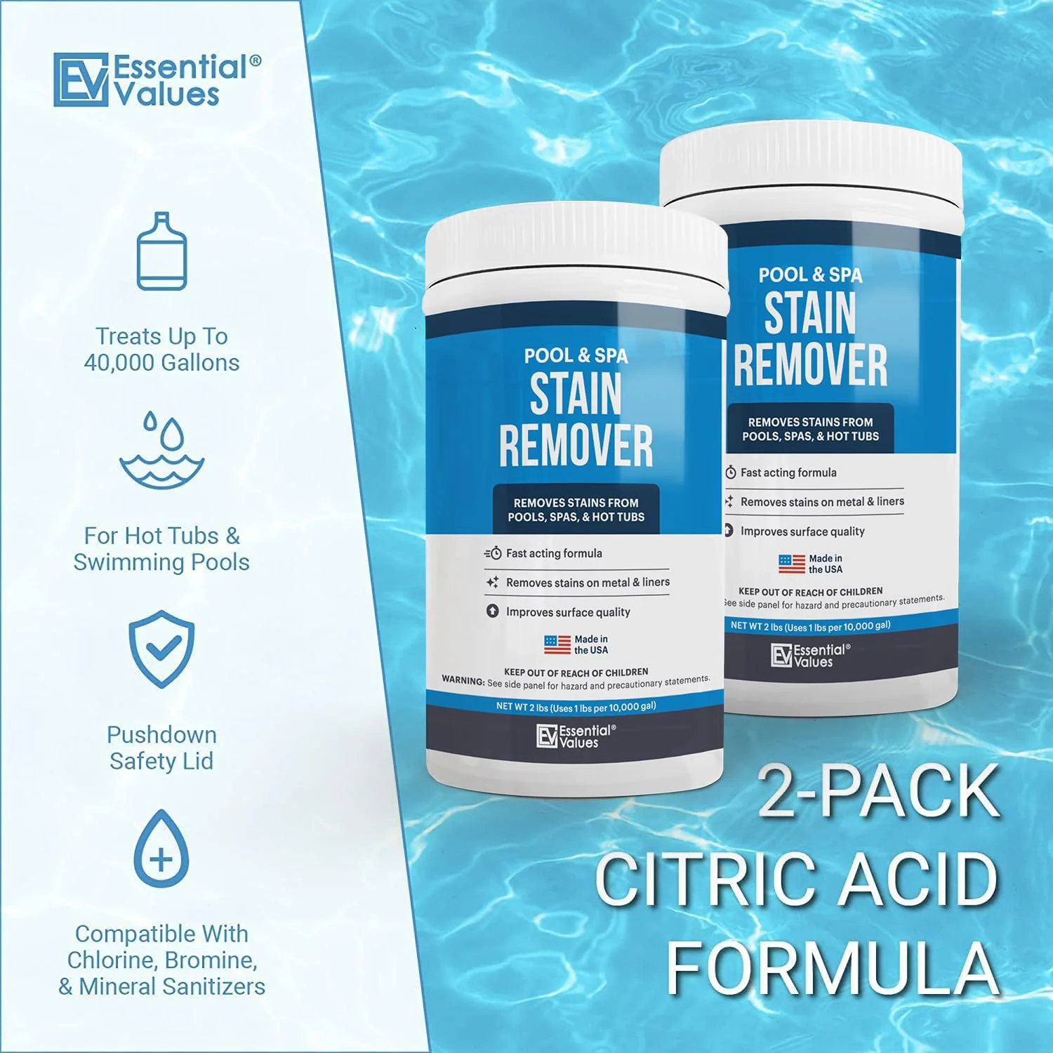 Essential Values Swimming Pool & Spa Stain Remover (2 LBS) - Compatible with Vinyl Liners, Fiberglass & Metals - Effective Formula Removes Rust & Tough Stains - Image 5