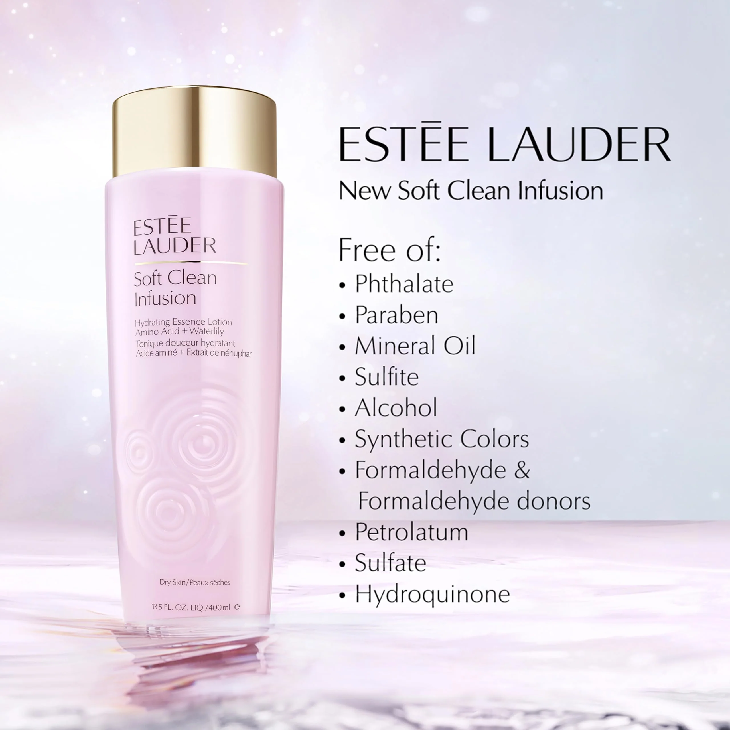 Estée Lauder Soft Clean Infusion Hydrating Skin Essence Face Lotion Toner with Amino Acid + Waterlily, 13.5 Fl Oz - Image 4