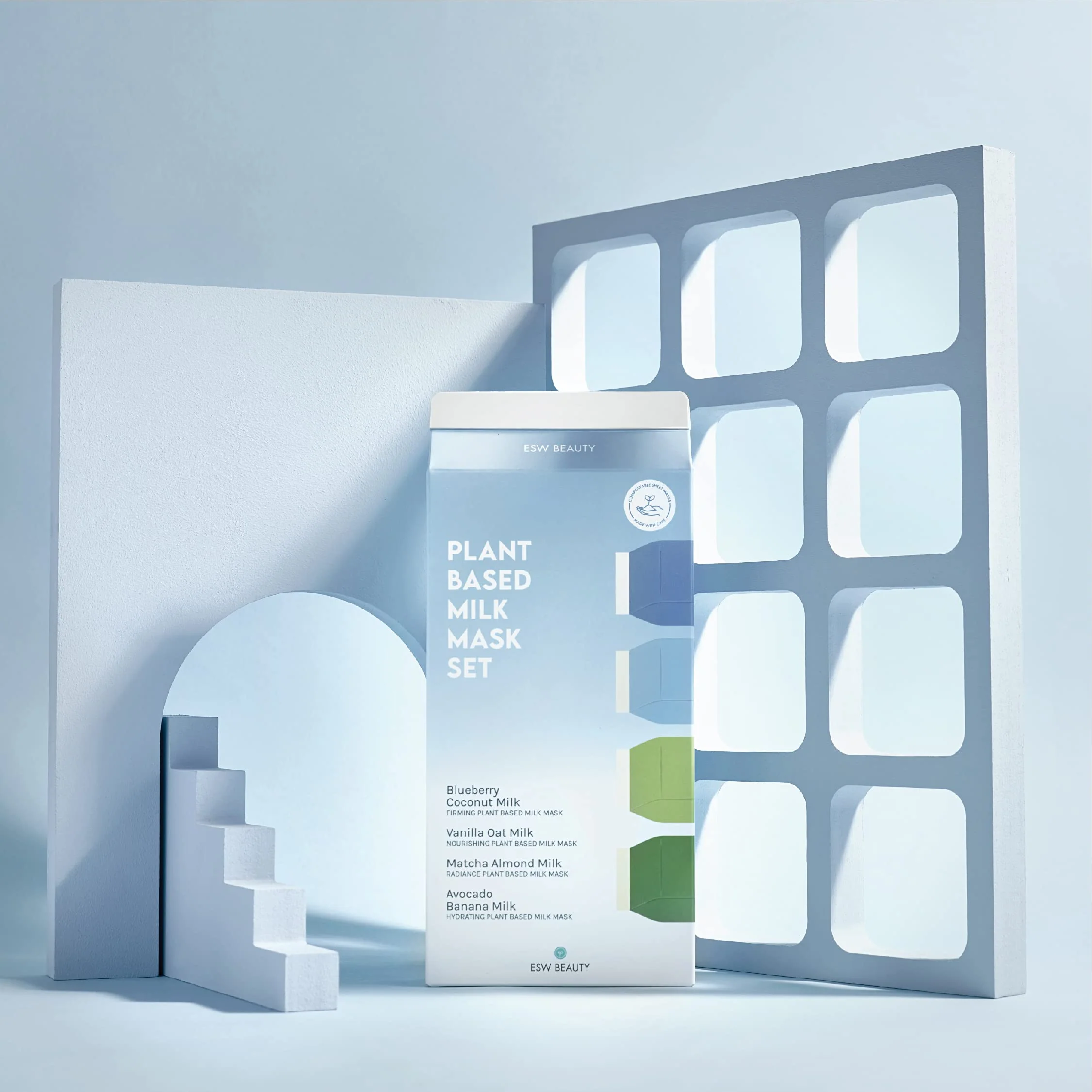 ESW Beauty Plant-Based Milk Face Masks - 4-Pack Skincare Set - Hydrating, Radiance, Firming & Soothing with Avocado, Matcha, Blueberry, Vanilla & Oat Extracts for All Skin Types - Image 2