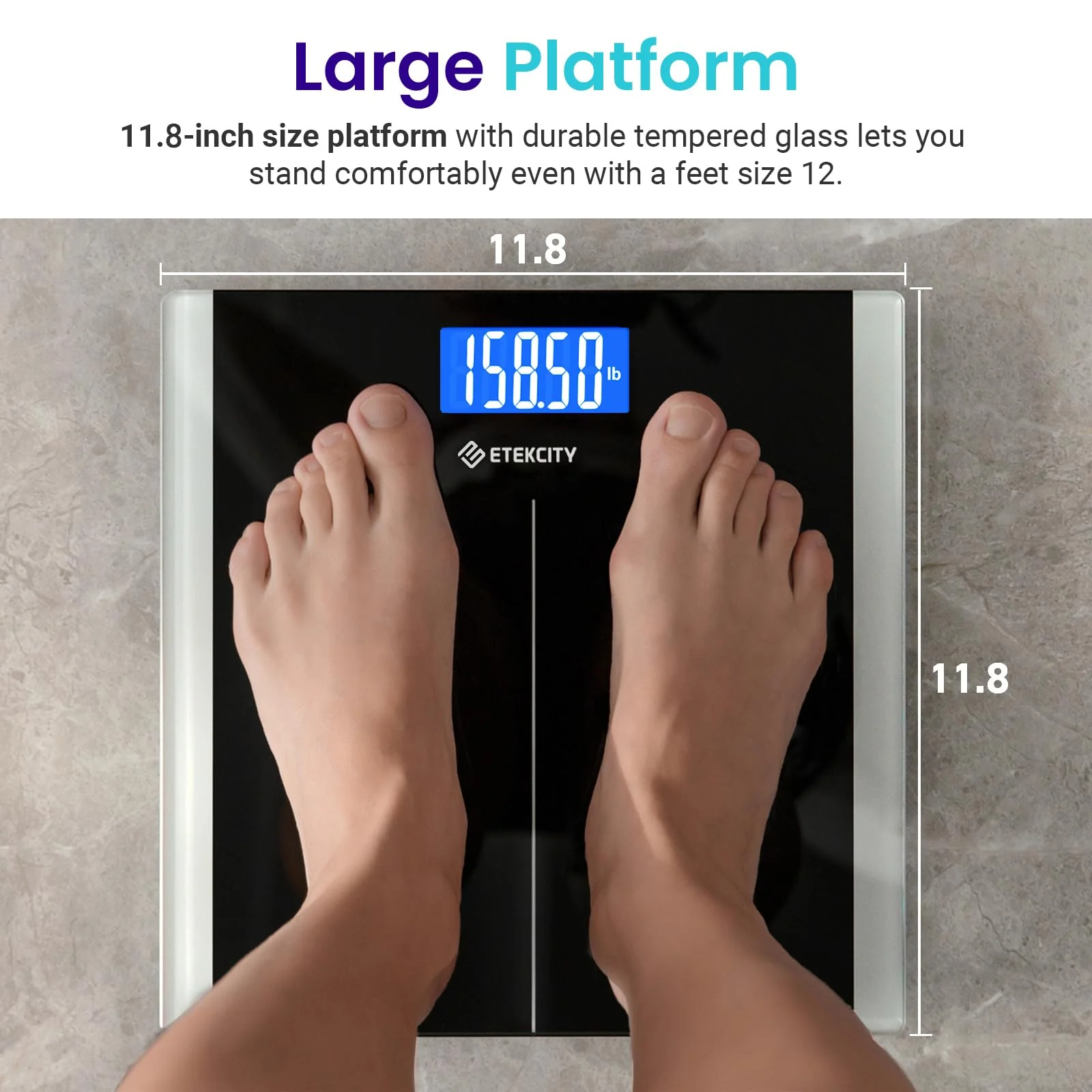 Etekcity Bathroom Scale for Body Weight, Highly Accurate Digital Electronic Weighing Machine for People,LCD Display,Large Size,6mm Tempered Glass-Safe Home Use,Batteries Included, 400 lbs (Pack of 5) - Image 5
