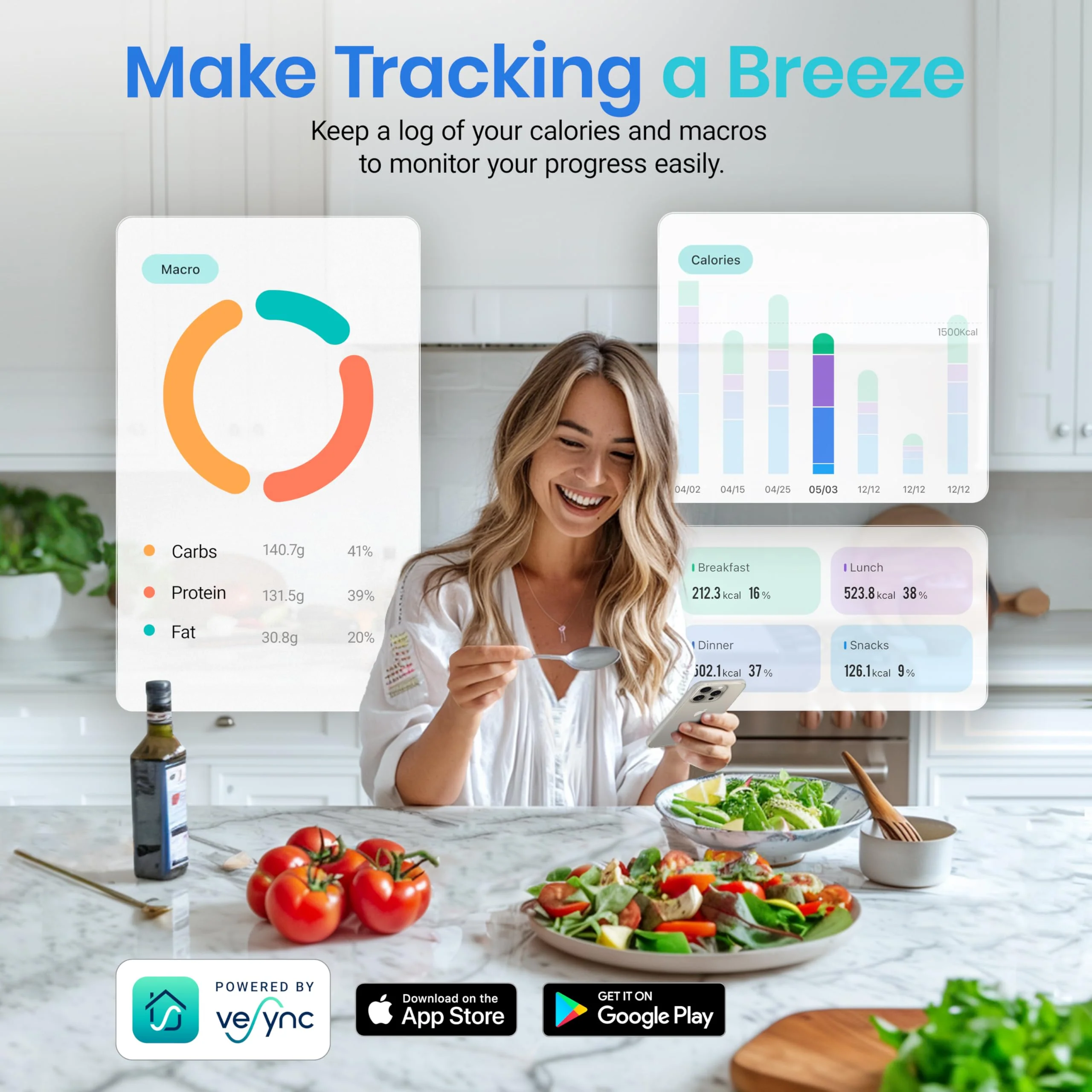 Etekcity Smart Food Kitchen Scale with Nutritional Calculator, Free App with 19 Nutrients Tracking, Calorie, Marco, Digital grams and ounces for weight loss, Premium Stainless Steel, 11lb - Image 3