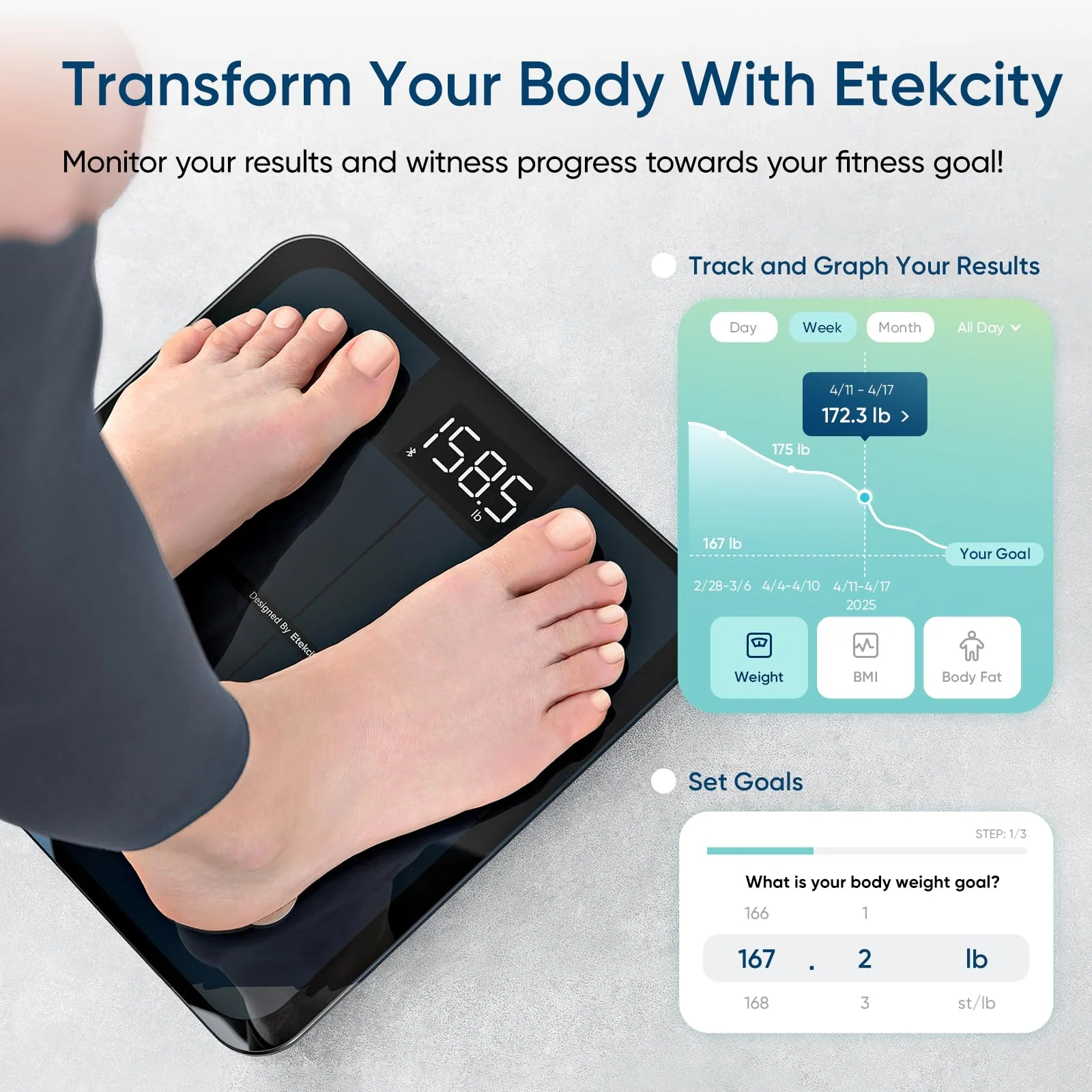 Etekcity Smart Scale for Body Weight, FSA&HSA Eligible, Bathroom Digital Weighing Scale with BMI, Body Fat, Muscle Mass, Accurate Bluetooth Home User Health Equipment Sync Apps, LED, Tempered glass - Image 4