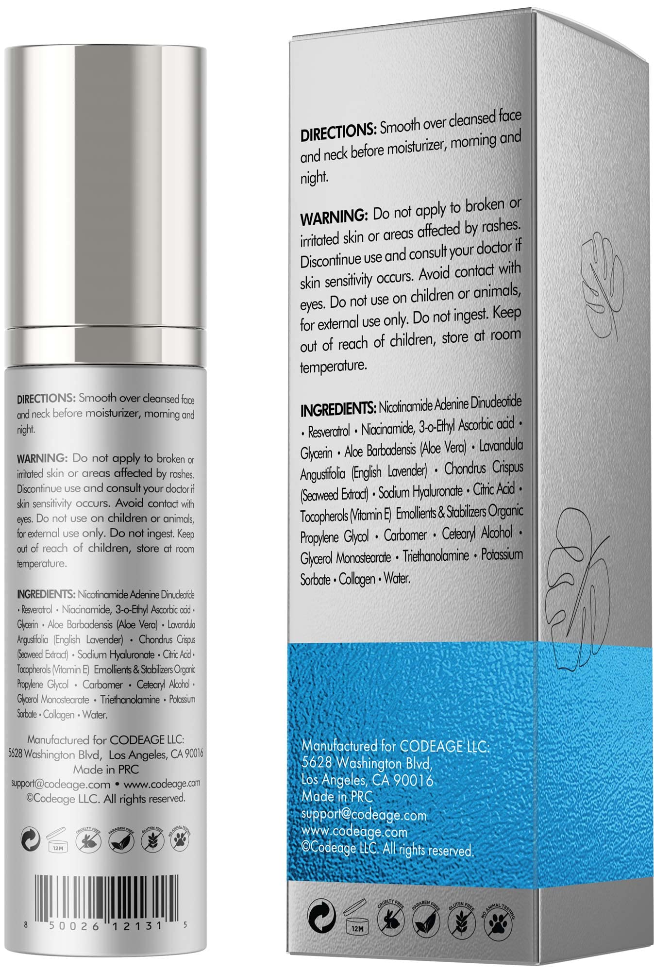 Eternal Platinum NAD Serum, Resveratrol, Niacinamide, Collagen, Vitamin C & E, Aloe Vera, English Lavender, Nicotinamide Aging NAD Booster Skin Care Face Moisturizing Wrinkles Firming, 3.4 FL. Oz.