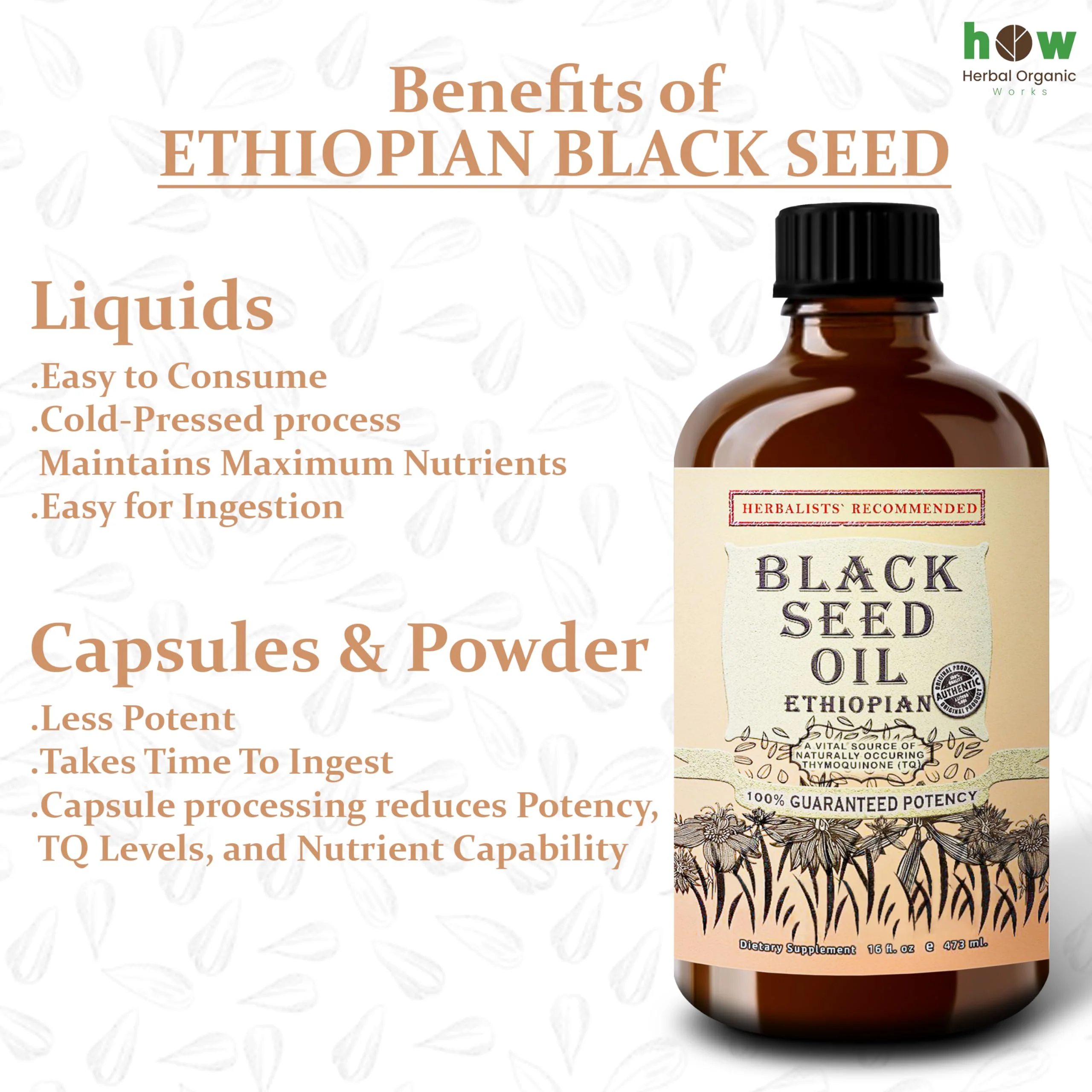 Ethiopian Black Seed Oil 16oz – Cold Pressed Nigella Sativa | High Thymoquinone 3.45% Black Cumin Seed Oil | 100% Pure Unrefined Liquid | Immune, Skin, Hair & Digestive Support | Large Glass Bottle - Image 4