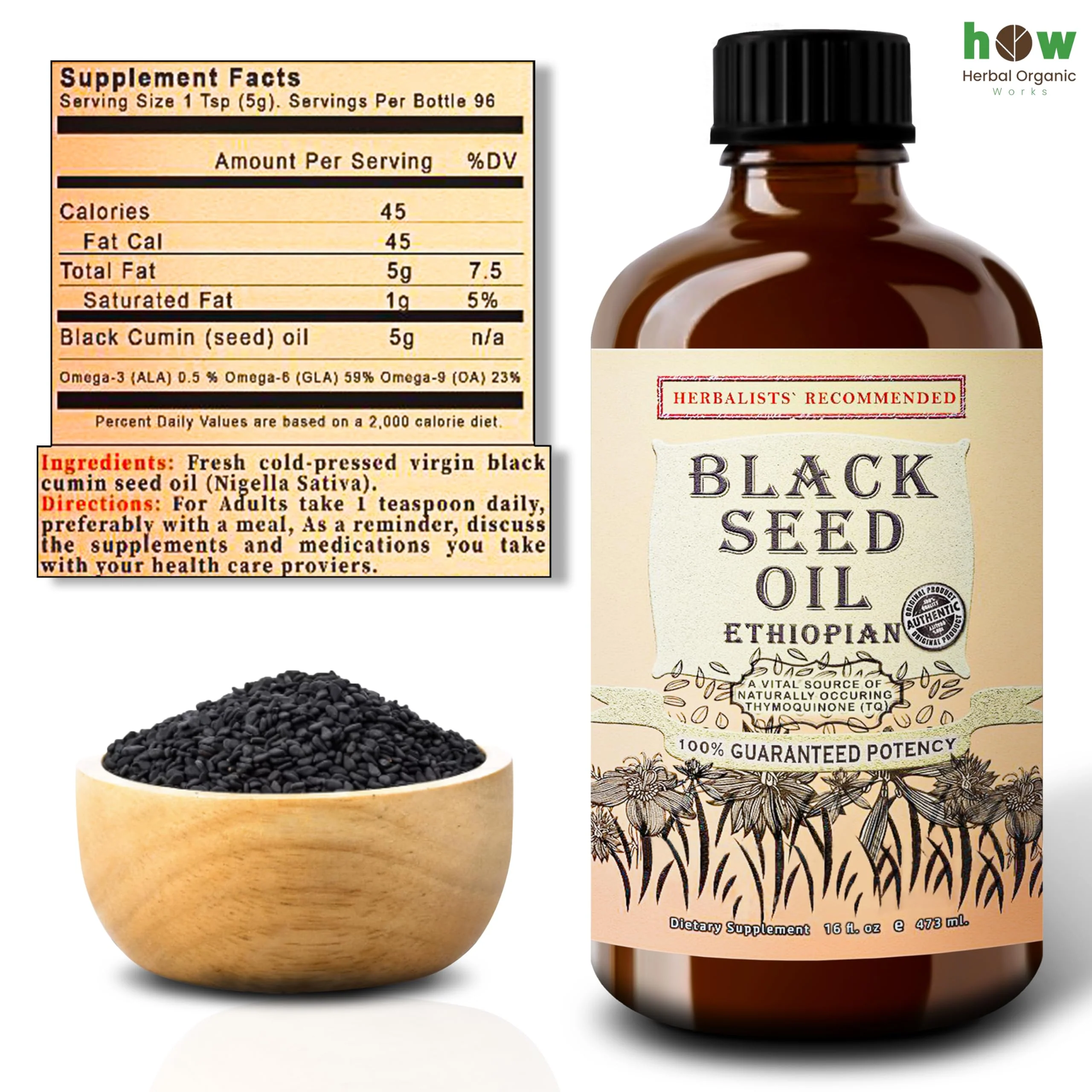 Ethiopian Black Seed Oil 16oz – Cold Pressed Nigella Sativa | High Thymoquinone 3.45% Black Cumin Seed Oil | 100% Pure Unrefined Liquid | Immune, Skin, Hair & Digestive Support | Large Glass Bottle - Image 5