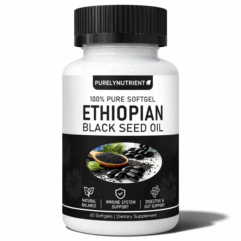 Ethiopian Black Seed Oil, Purely Nutrient Ethiopian BlackSeed Oil Capsules with Thymoquinone, Organic Cold-Pressed, 60 Softgels