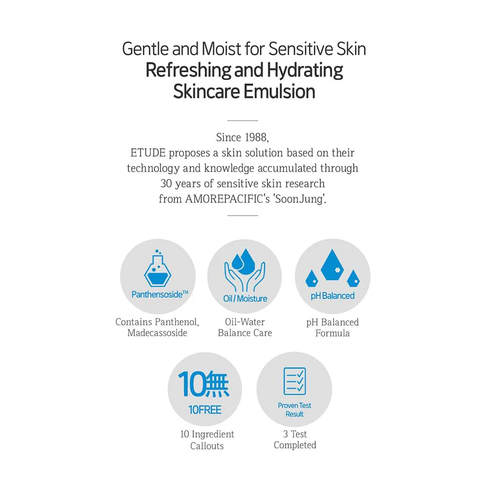 ETUDE SoonJung 10 Free Moist Emulsion, Face Moisturizer, Non-Sticky Lotion for Sensitive Skin, pH Balanced Formula, Panthenol, Madecassoside, Korean Skin Care, Beauty (4.39 Fl Oz) - Image 7