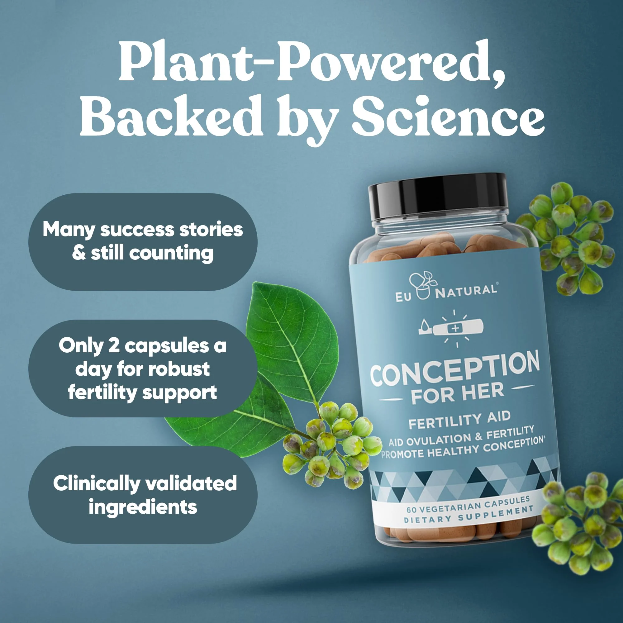 Eu Natural Conception for Her Fertility Supplements for Women - Ovulation, Hormonal Balance & Regular Cycle Support - Myo-Inositol, Folate, Shatavari & Vitex - 120 Vegetarian Capsules - Image 3