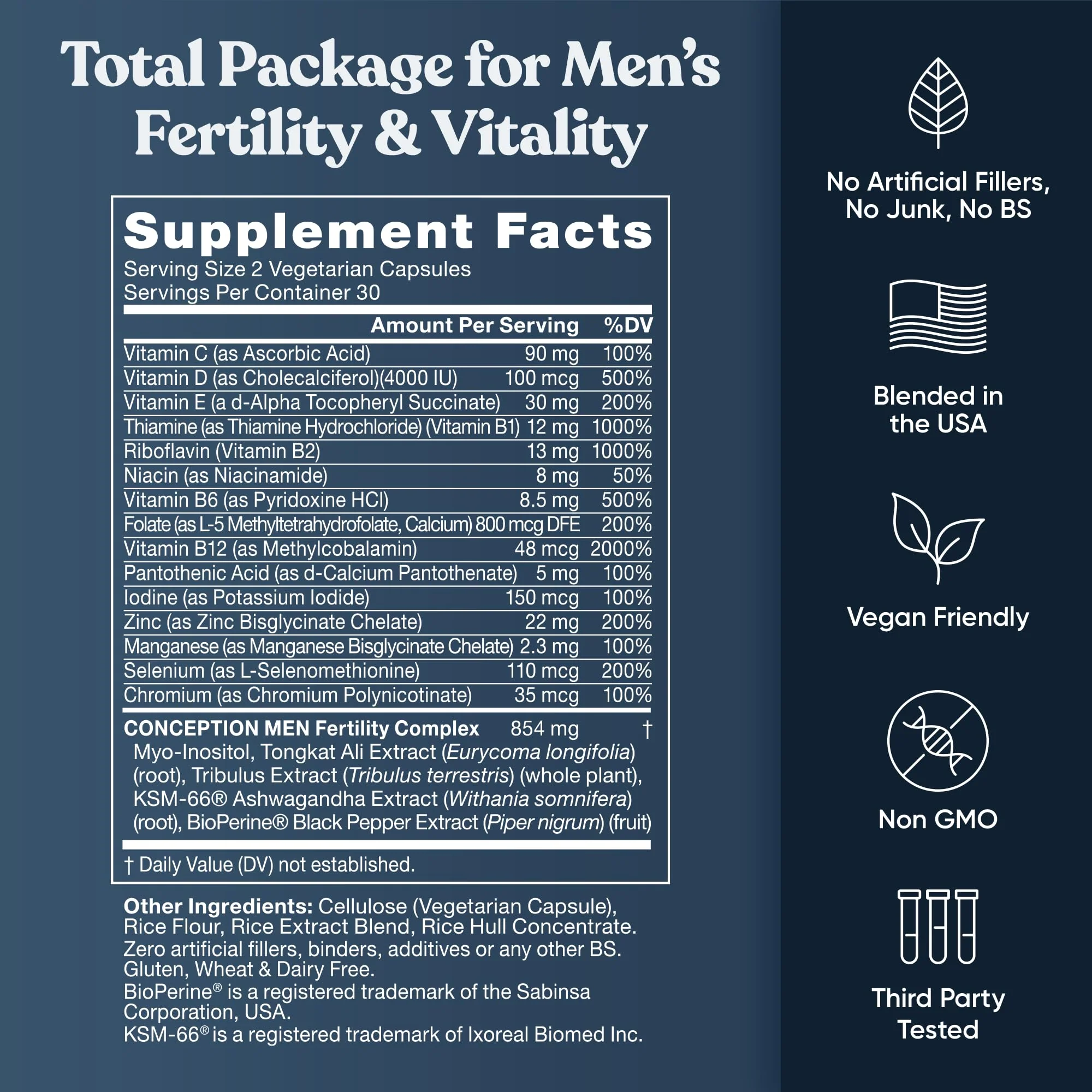 Eu Natural Conception for Him - Male Fertility Supplements with Ashwagandha, Folate & Zinc - Sperm Count, Motility & Strength Support - Fertility Support for Men, 120 Vegetarian Capsules - Image 5