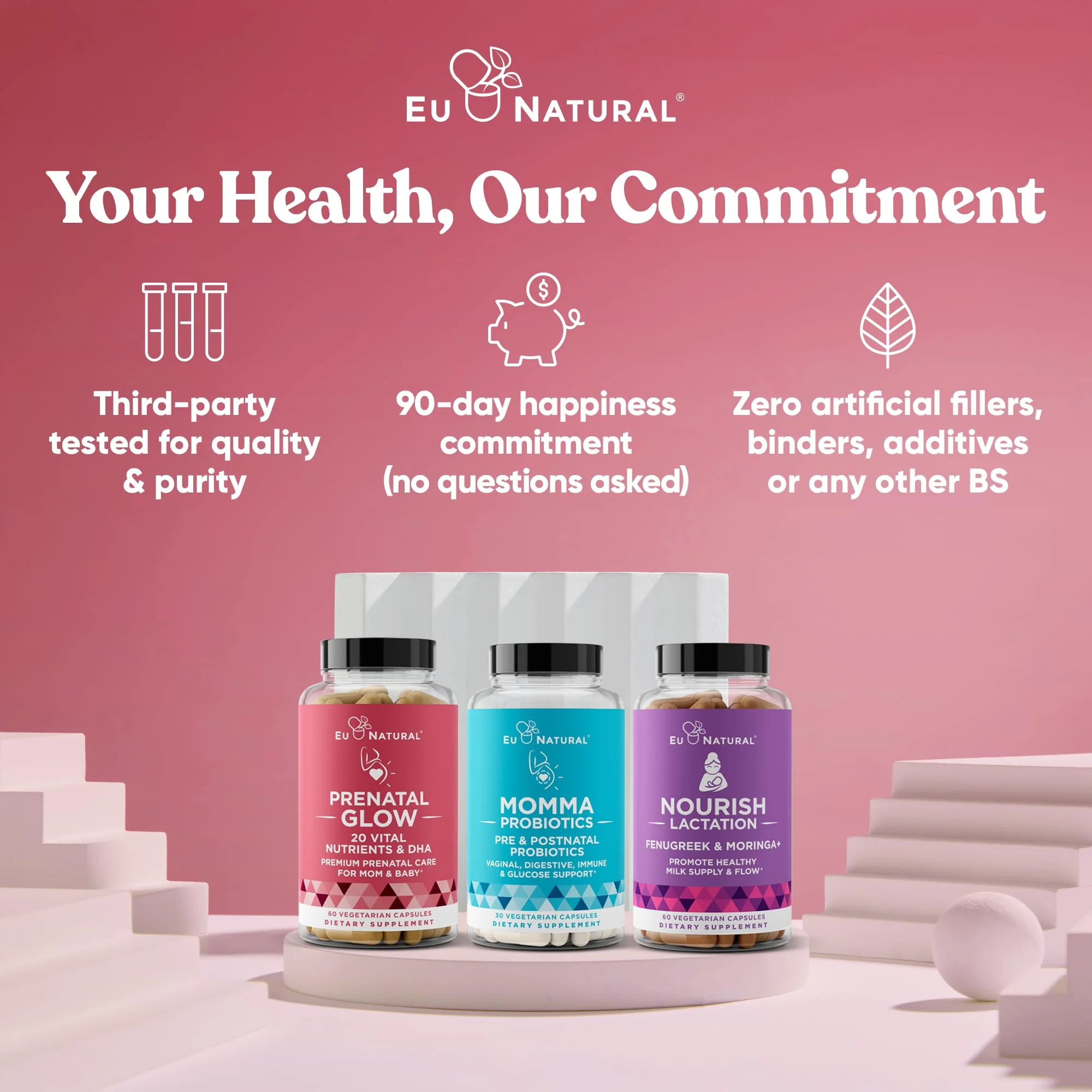 Eu Natural Glow Prenatal Vitamins for Women - 20-in-1 Prenatal Multivitamin with Folate & Vegan DHA - Supports Healthy Pregnancy, Fetal Development & Mom’s Comfort - 120 Vegetarian Capsules - Image 3