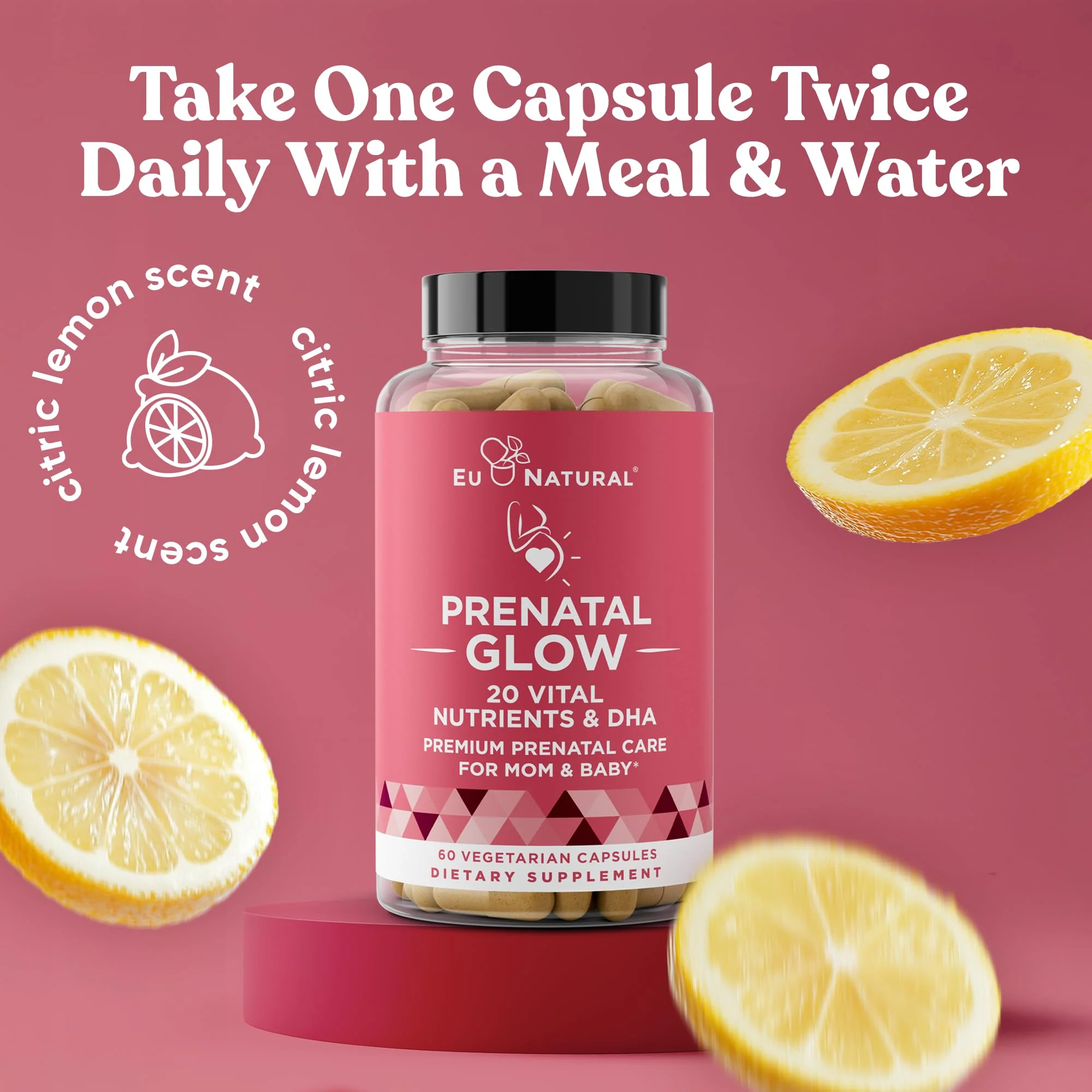 Eu Natural Glow Prenatal Vitamins for Women - 20-in-1 Prenatal Multivitamin with Folate & Vegan DHA - Supports Healthy Pregnancy, Fetal Development & Mom’s Comfort - 120 Vegetarian Capsules - Image 4
