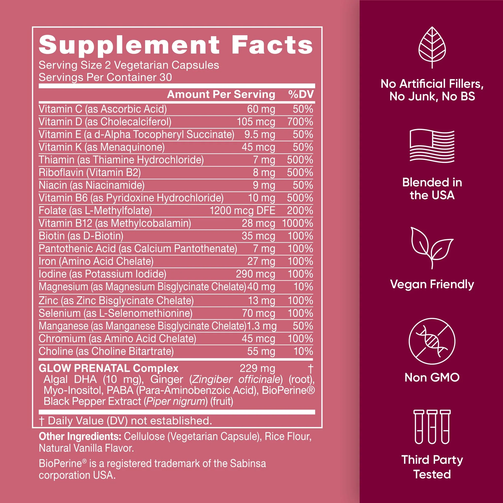 Eu Natural Glow Prenatal Vitamins for Women - 20-in-1 Prenatal Multivitamin with Folate & Vegan DHA - Supports Healthy Pregnancy, Fetal Development & Mom’s Comfort - 120 Vegetarian Capsules - Image 5