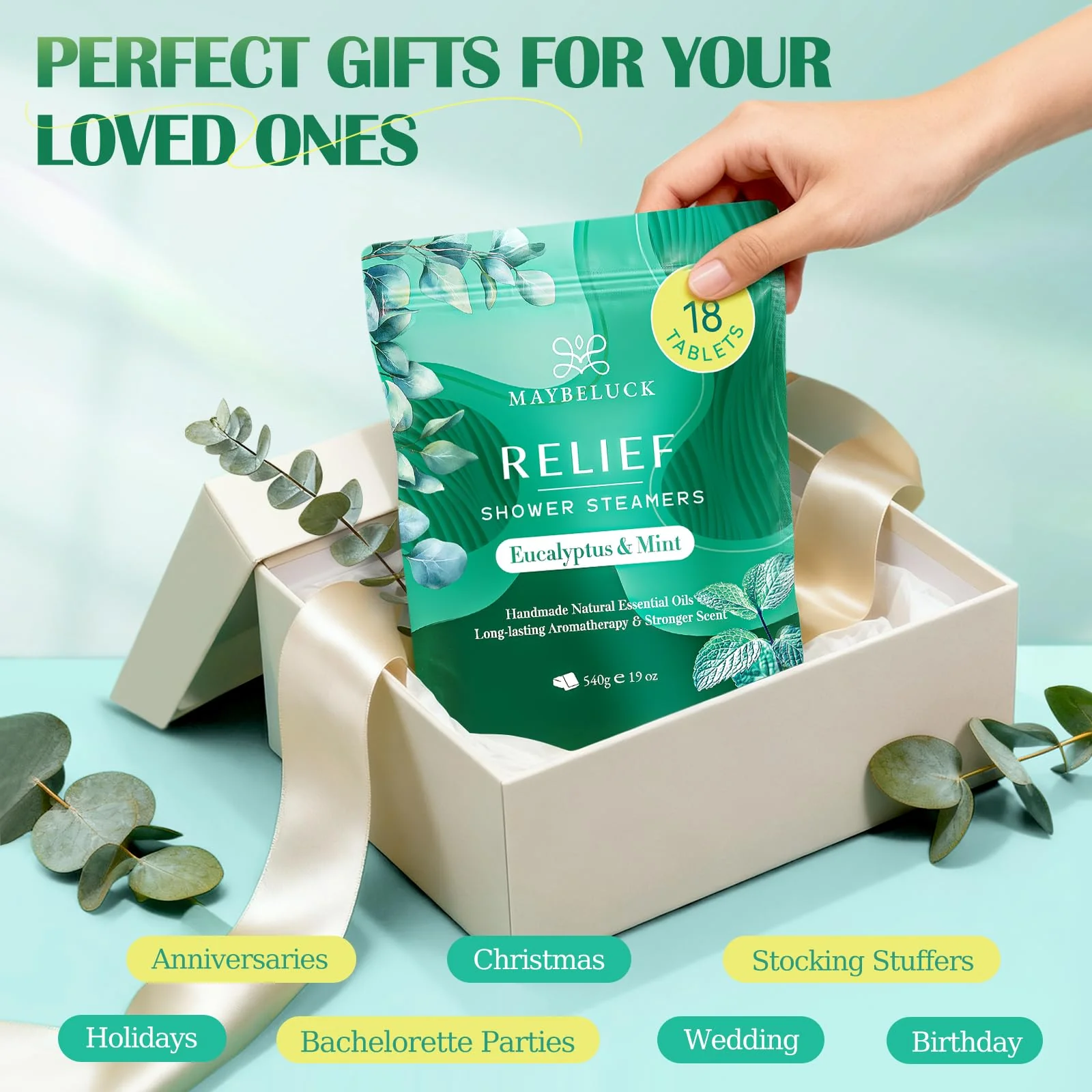 Eucalyptus Mint Shower Steamers Aromatherapy 18 Pack - Includes Easy Opener, Eucalyptus for Shower, Stocking Stuffers, Christmas Gifts & Birthday Gifts for Women, White Elephant Gifts for Adults - Image 8