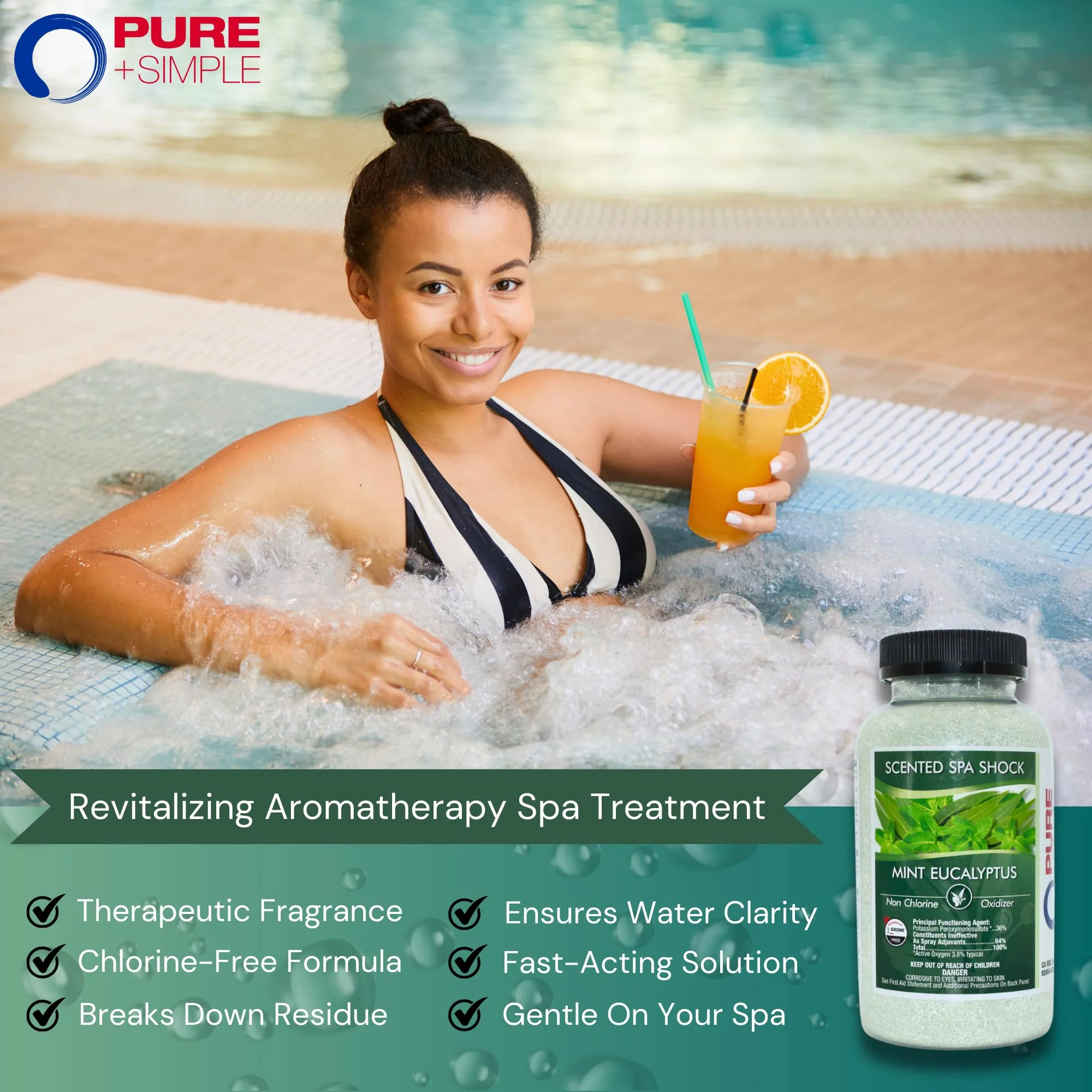 Eucalyptus Scented Spa Shock- Non-Chlorine Shock for Any Spa or Hot Tub-Use with Bromine Tablets or Spa Chlorine. Fragrance Infused Oxygen Crystals Treat Water and Oxidize Chemical Odors - Image 5