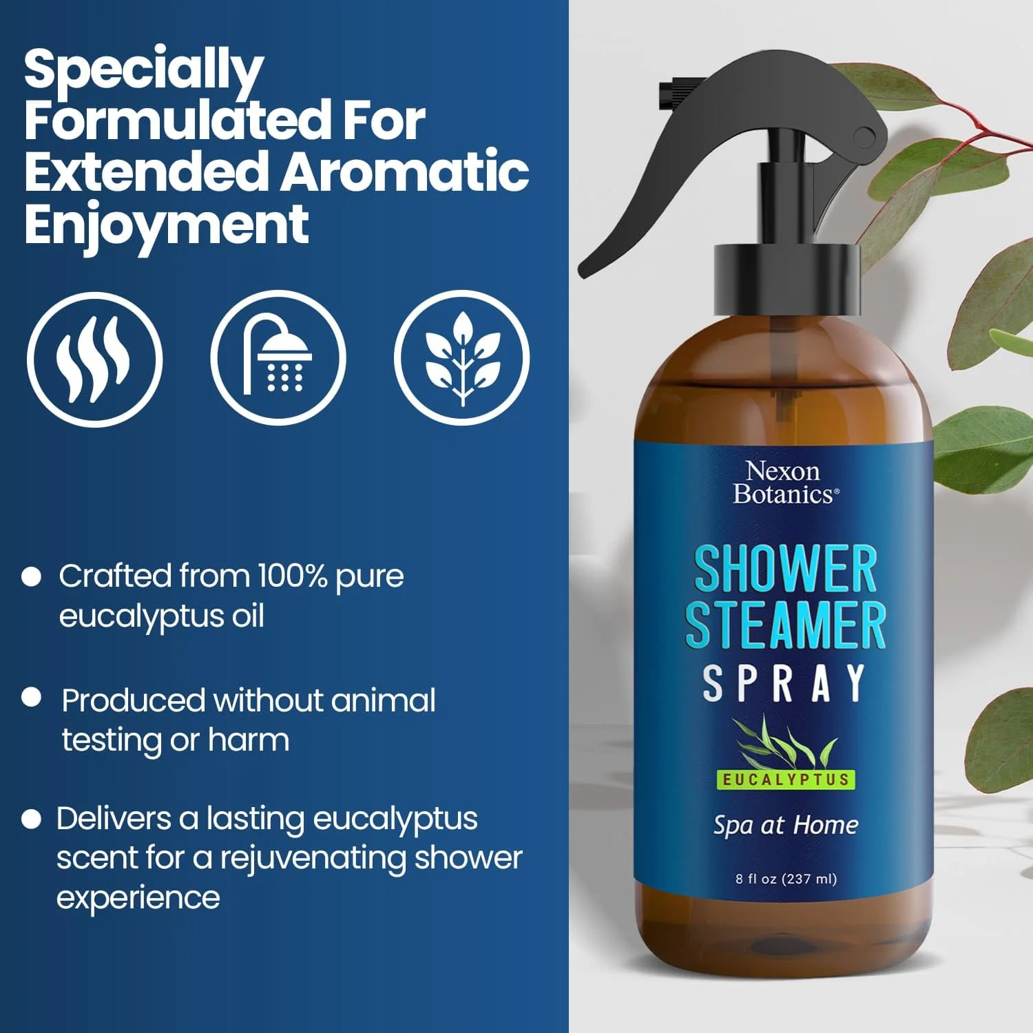 Eucalyptus Shower Spray – Aromatherapy Mist for Steam Showers & Sauna, 8 fl oz – Essential Oil Room & Bathroom Freshener - Nexon Botanics - Image 4