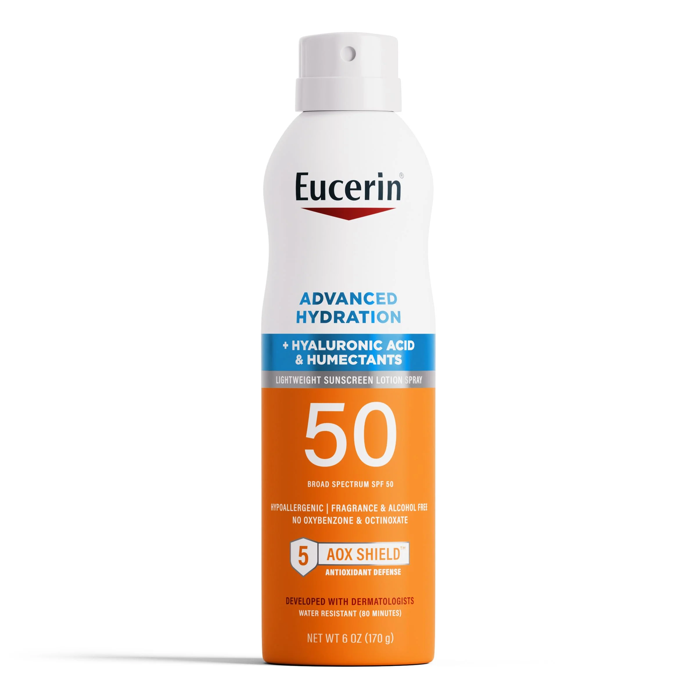 Eucerin Advanced Hydration SPF 50 Sunscreen Spray, Lightweight Spray Sunscreen with Hyaluronic Acid and Humectants, Hypoallergenic, Fragrance and Alcohol Free, 6 Oz Bottle - Image 2