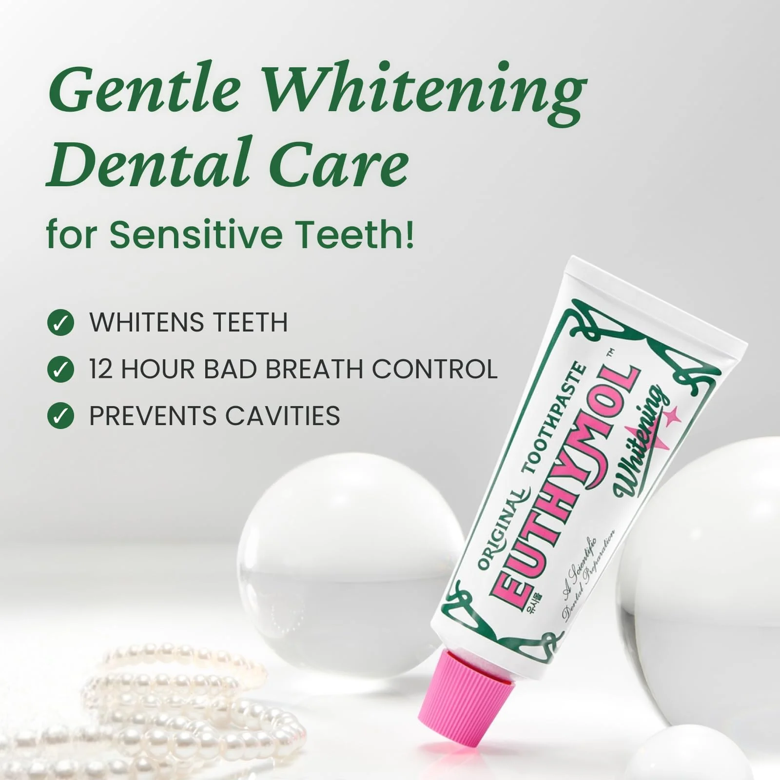 EUTHYMOL Whitening Toothpaste (3.7fl oz*2, Pack of 2) - Stain Removal in 2 Weeks, Long-Lasting Freshness for Sensitive Gum & Teeth. Bad Breath, Cavity Prevention. Recyclable Aluminum Tube - Image 5