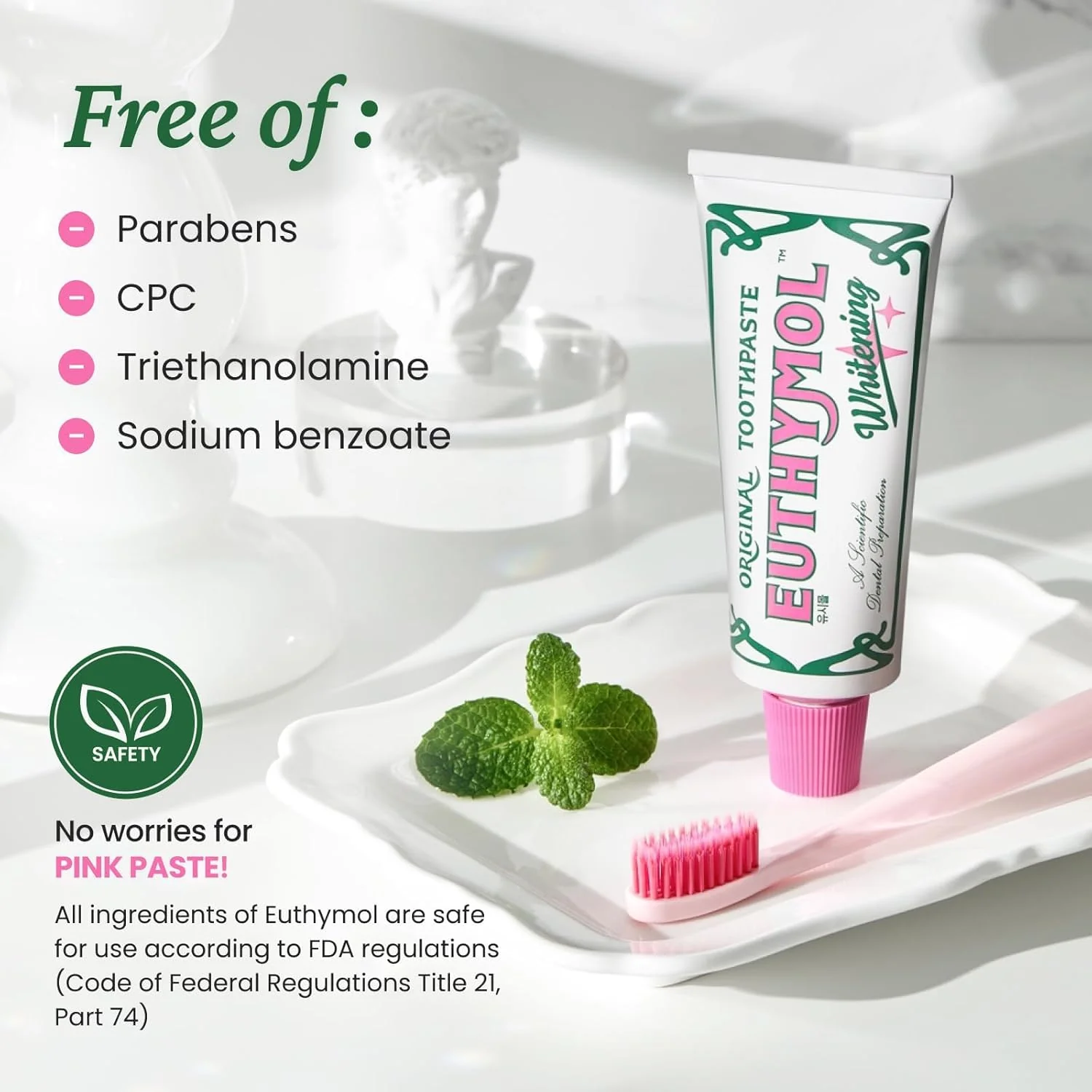 EUTHYMOL Whitening Toothpaste (3.7fl oz*2, Pack of 2) - Stain Removal in 2 Weeks, Long-Lasting Freshness for Sensitive Gum & Teeth. Bad Breath, Cavity Prevention. Recyclable Aluminum Tube - Image 6