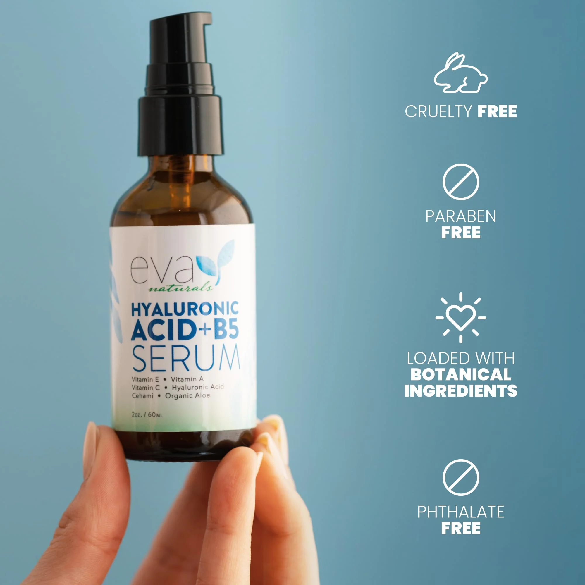 Eva Naturals Hyaluronic Acid + B5 Serum for Face – Ultra Hydrating Vitamin C & B5 Facial Serum for Deep Moisturizing, Wrinkle & Dark Spot Treatment, Skin Firming & Renewal - Image 3