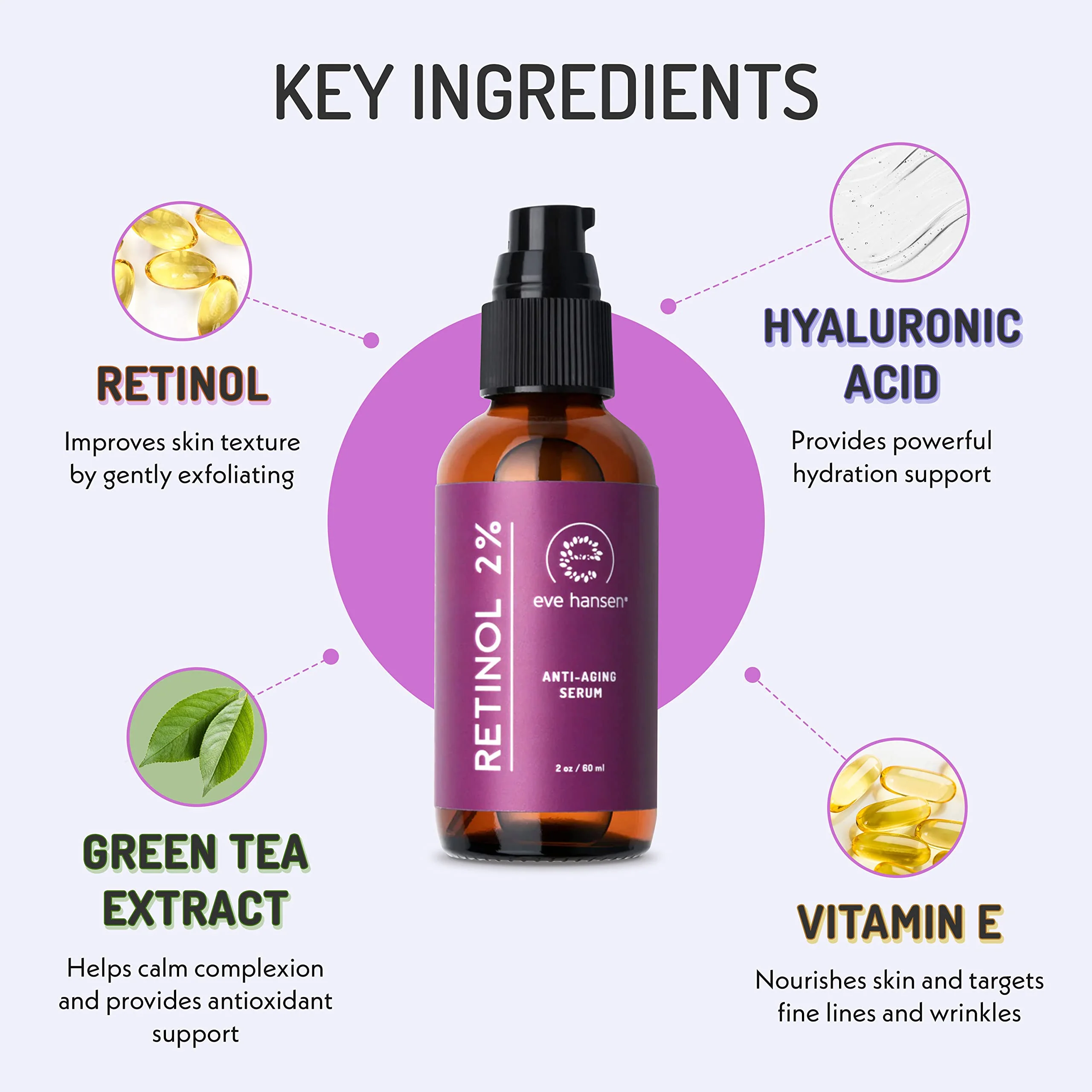 Eve Hansen Retinol Serum for Face 2% | (2oz) Facelift in a Bottle Wrinkle Filler Pore Minimizer Anti Aging Serum | Organic Retinol Anti Wrinkle Serum, Vitamin A Serum, Hyaluronic Acid - Image 8