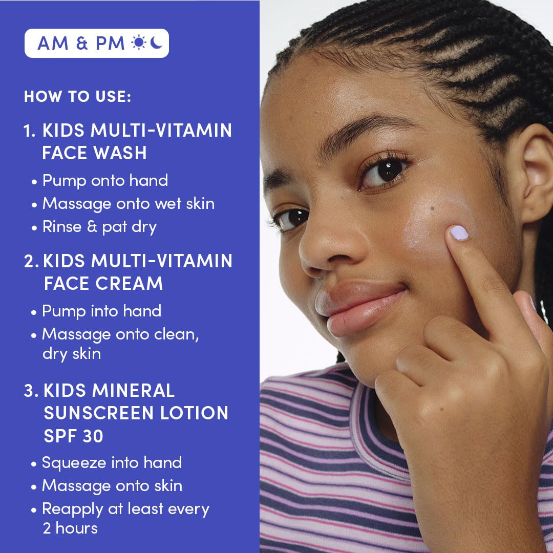 Evereden Daily 1-2-3 Routine: Clean, Vegan Skin Care Set for Kids, Hydrating, Non-Toxic Skincare Set with Multi-Vitamin Fragrance-Free Face Wash & Fragrance-Free Face Cream & SPF 30 Mineral Sunscreen - Image 4