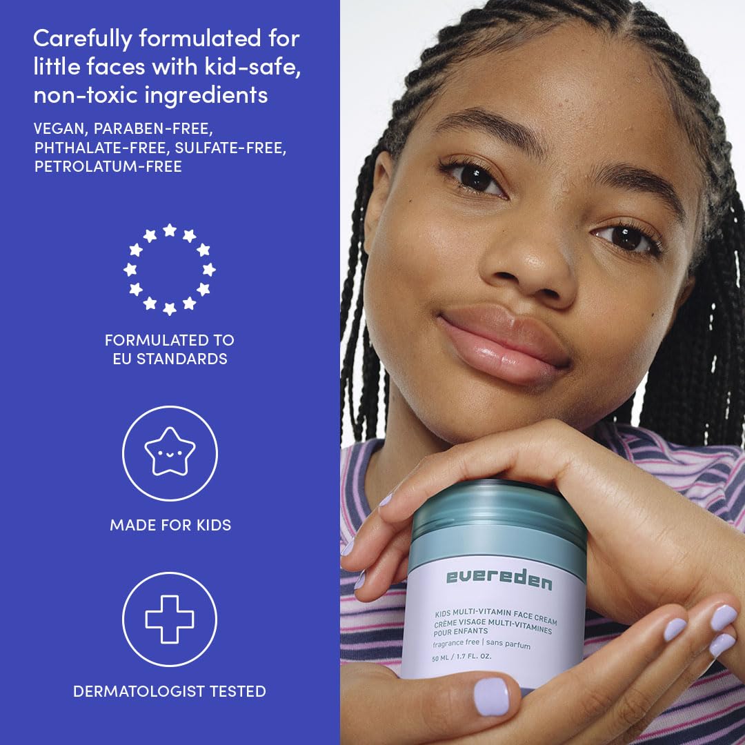 Evereden Daily 1-2-3 Routine: Clean, Vegan Skin Care Set for Kids, Hydrating, Non-Toxic Skincare Set with Multi-Vitamin Fragrance-Free Face Wash & Fragrance-Free Face Cream & SPF 30 Mineral Sunscreen - Image 5