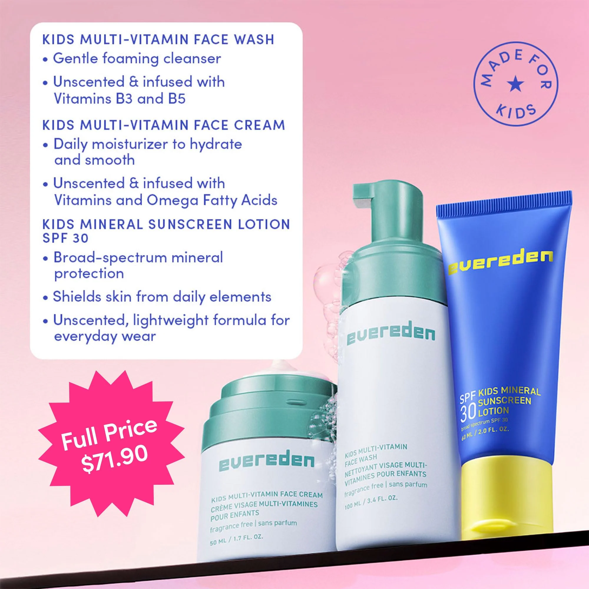 Evereden Daily 1-2-3 Routine: Clean, Vegan Skin Care Set for Kids, Hydrating, Non-Toxic Skincare Set with Multi-Vitamin Fragrance-Free Face Wash & Fragrance-Free Face Cream & SPF 30 Mineral Sunscreen - Image 8