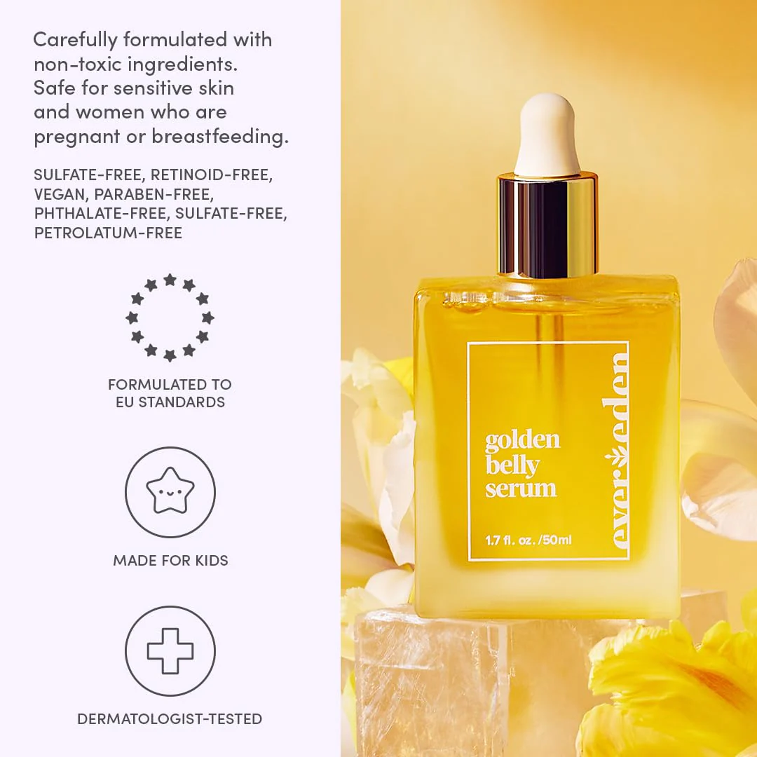 Evereden Golden Belly Serum, 1.7 fl oz. | Clean & Vegan Women's Belly Oil for Pregnancy and Postpartum | Clean Maternity Skincare | Non-Toxic Stretch Mark Oil - Image 3