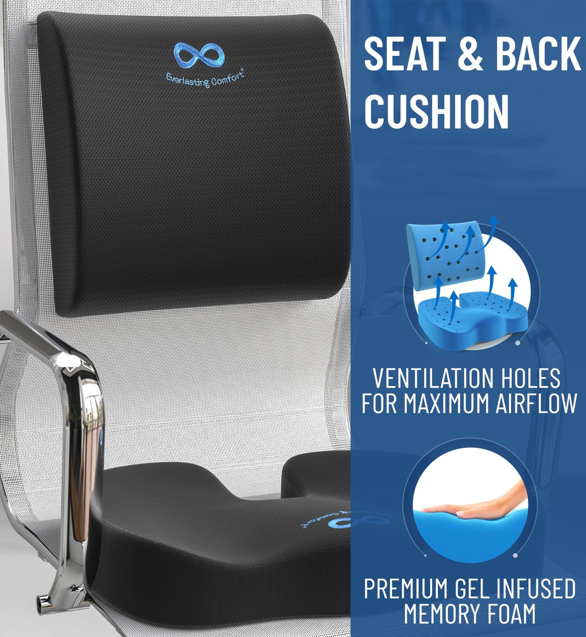 Everlasting Comfort Doctor Recommended Memory Foam Seat Cushion for Office Chairs & Car - Ergonomic Office Desk Accessories - Cushions for Tailbone Pain Relief, Sciatica & Back Support Pillow - Image 3