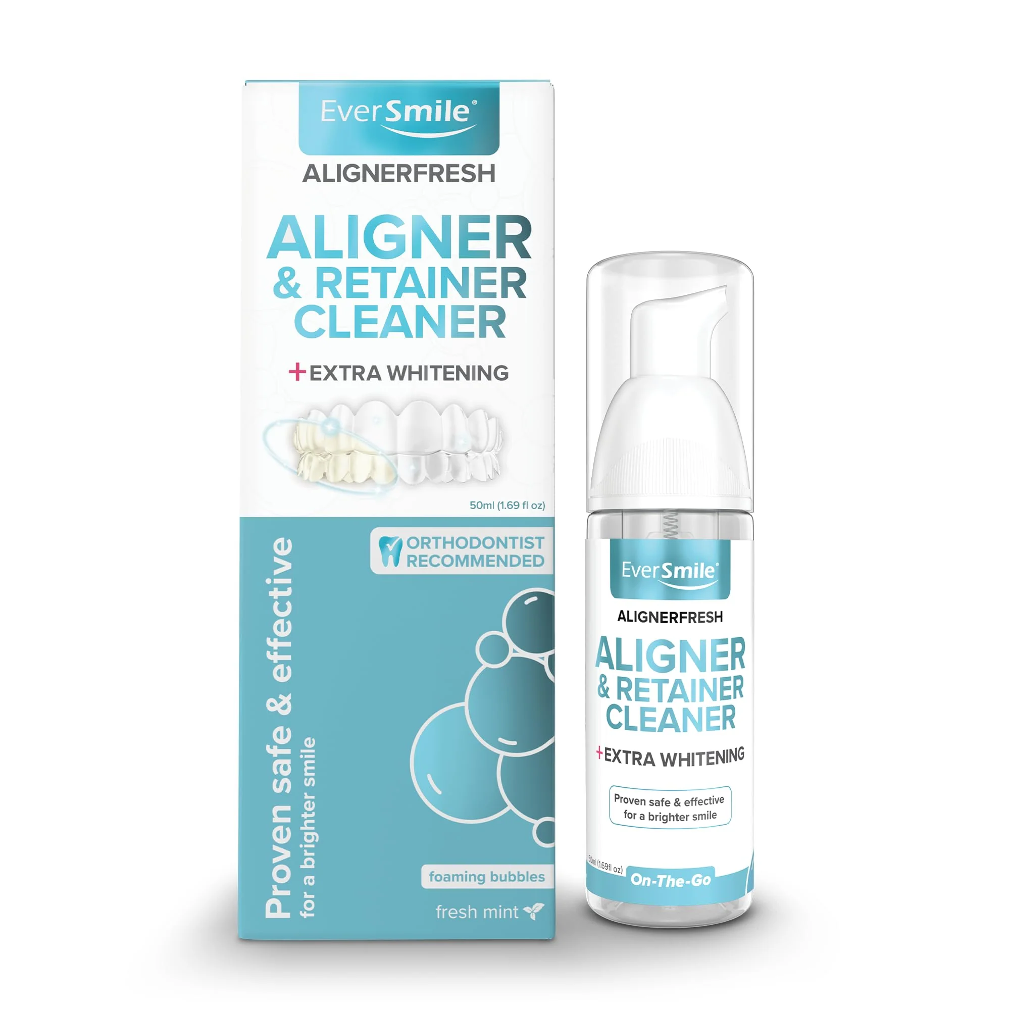 EverSmile AlignerFresh Extra Whitening Foam – Cleaner Compatible w/Invisalign and All Clear Aligners and Retainers – Eliminates Bacteria, Whitens Teeth, Fights Bad Breath – 50ml (1 Pack) - Image 2