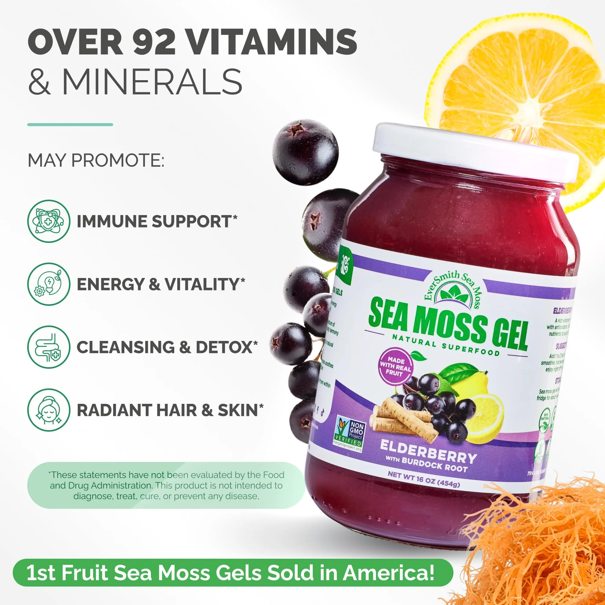 EverSmith Organics - Wildcrafted Irish Sea Moss Gel | Made in USA | Rich in Vitamins & Minerals | Sea Moss Gel Raw | Nutritional Supplement | Elderberry (16 oz) - Image 3