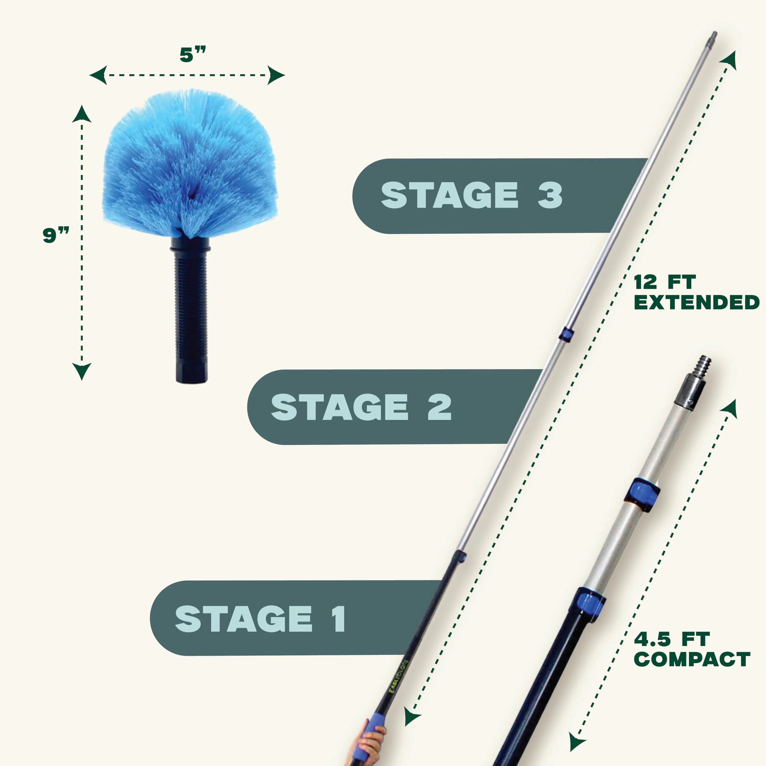 EVERSPROUT 5-to-12ft Telescoping Durable Duster with Extension Pole – Lightweight 3 Stage Cobweb Duster – Extendable to 20ft Reach for Cleaning High Ceilings and Spider Webs - Image 3