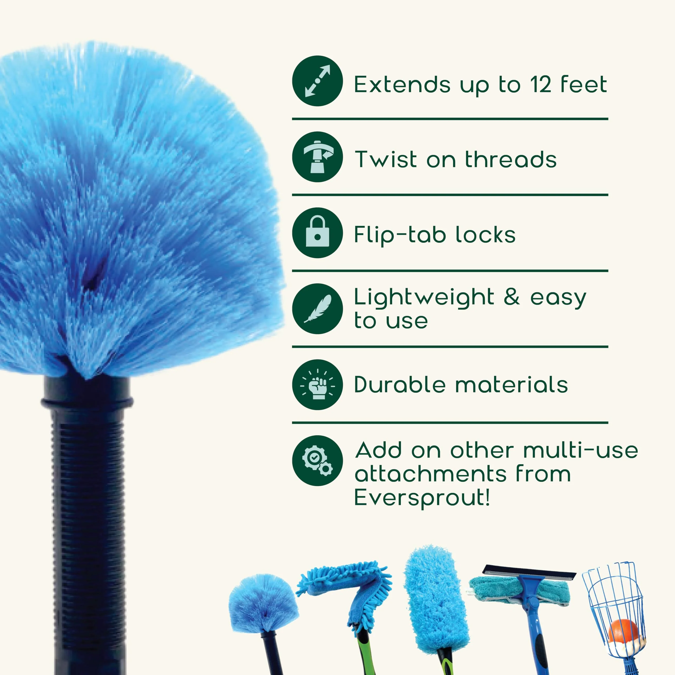 EVERSPROUT 5-to-12ft Telescoping Durable Duster with Extension Pole – Lightweight 3 Stage Cobweb Duster – Extendable to 20ft Reach for Cleaning High Ceilings and Spider Webs - Image 7