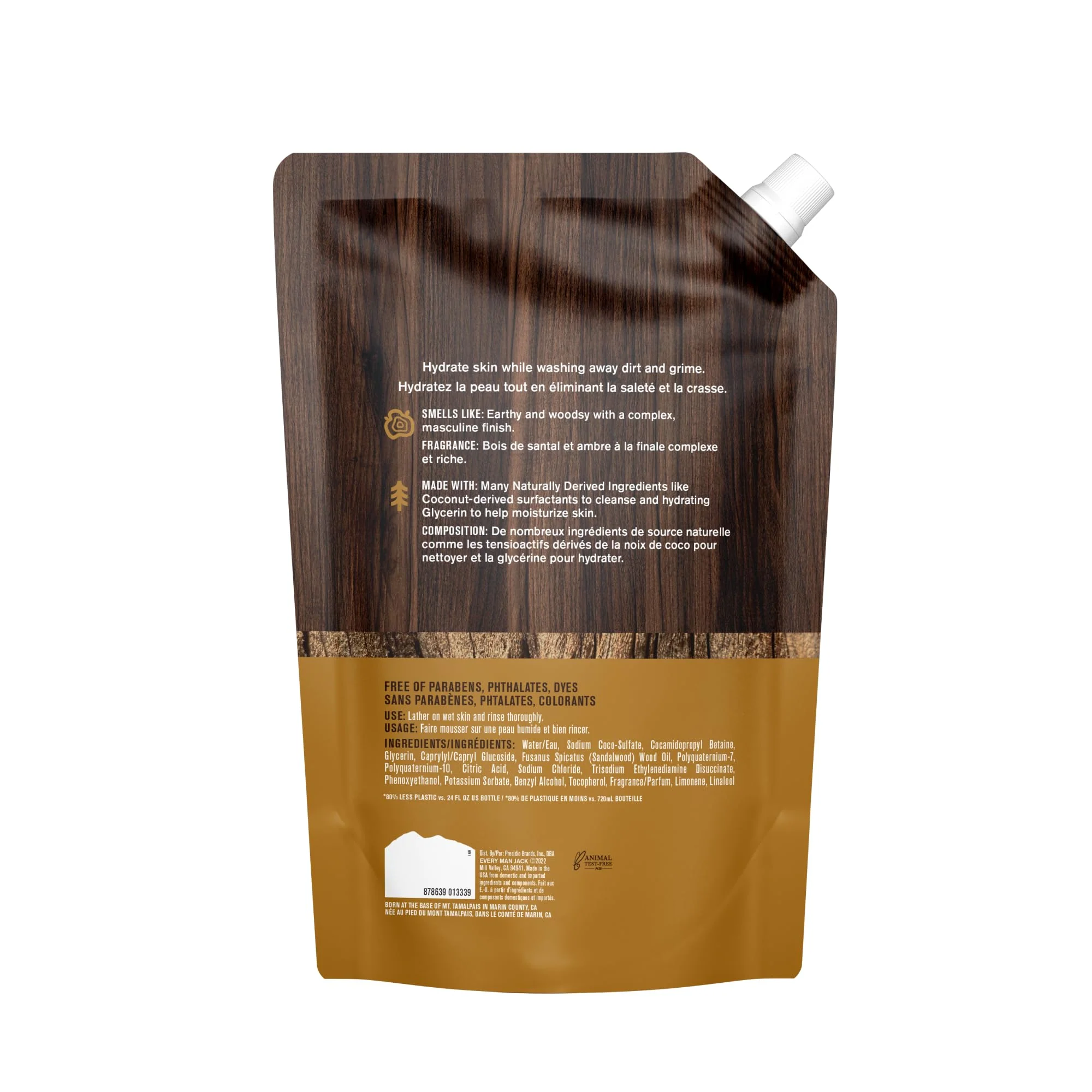 Every Man Jack Amber + Sandalwood Mens Body Wash Refill Starter Pouch - Cleanse, Nourish, and Hydrate Skin - Naturally Derived Ingredients - Paraben Free, Phthalate Free, Dye Free - (2-36oz pouches) - Image 4